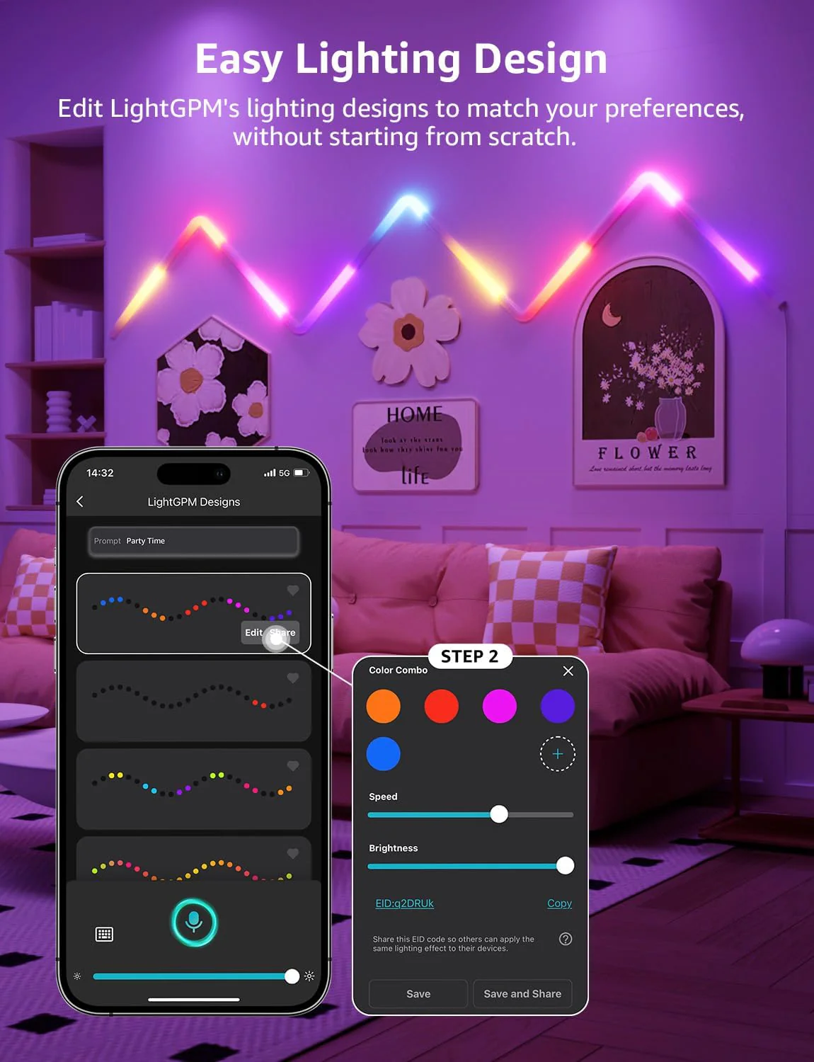 Lepro WL1 AI Smart Wall Light RGB, Music Sync Gaming Lights, AI Lighting Design Assistant, Voice Control, LED Light Bar for Home Decor, Mood Light Work with Alexa,Google Assistant,6 Pcs with 2 Corners - Image 6