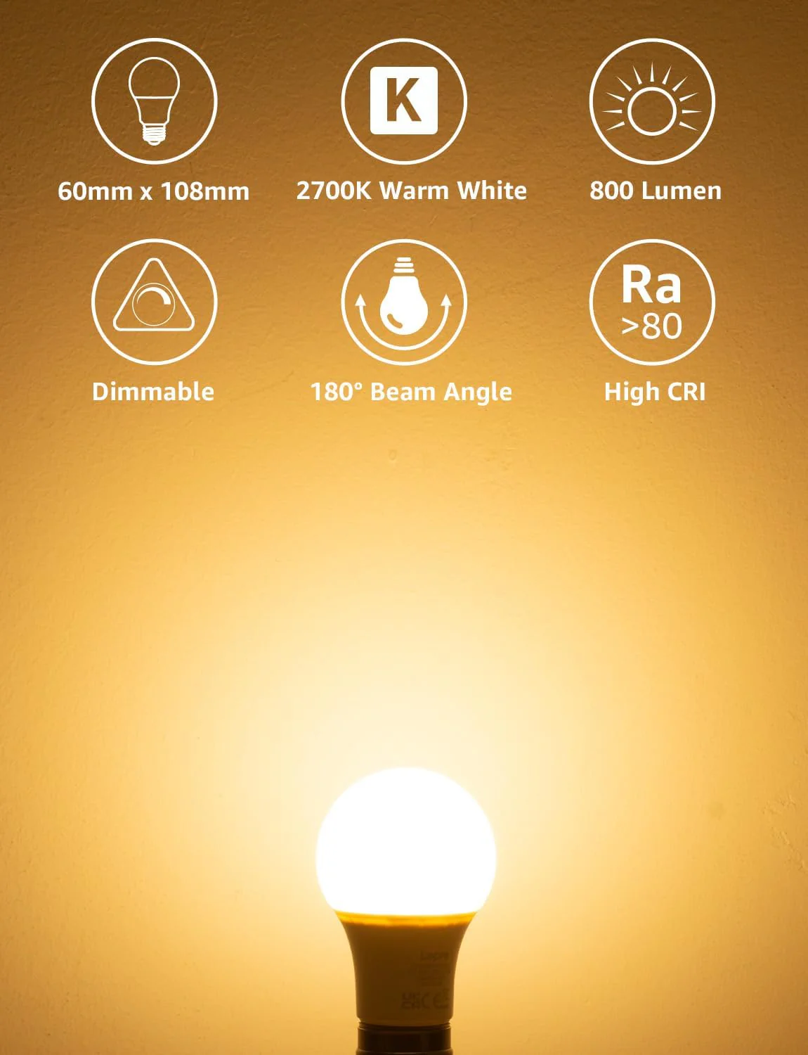 Lepro E27 Screw Bulb Dimmable, 8.5W Equivalent to 60W, Warm White 2700K E27 LED Bulbs, 806 Lumen Edison LED Light Bulb, Energy Saving E27 Bulbs for Lamp, Pack of 6 - Image 3