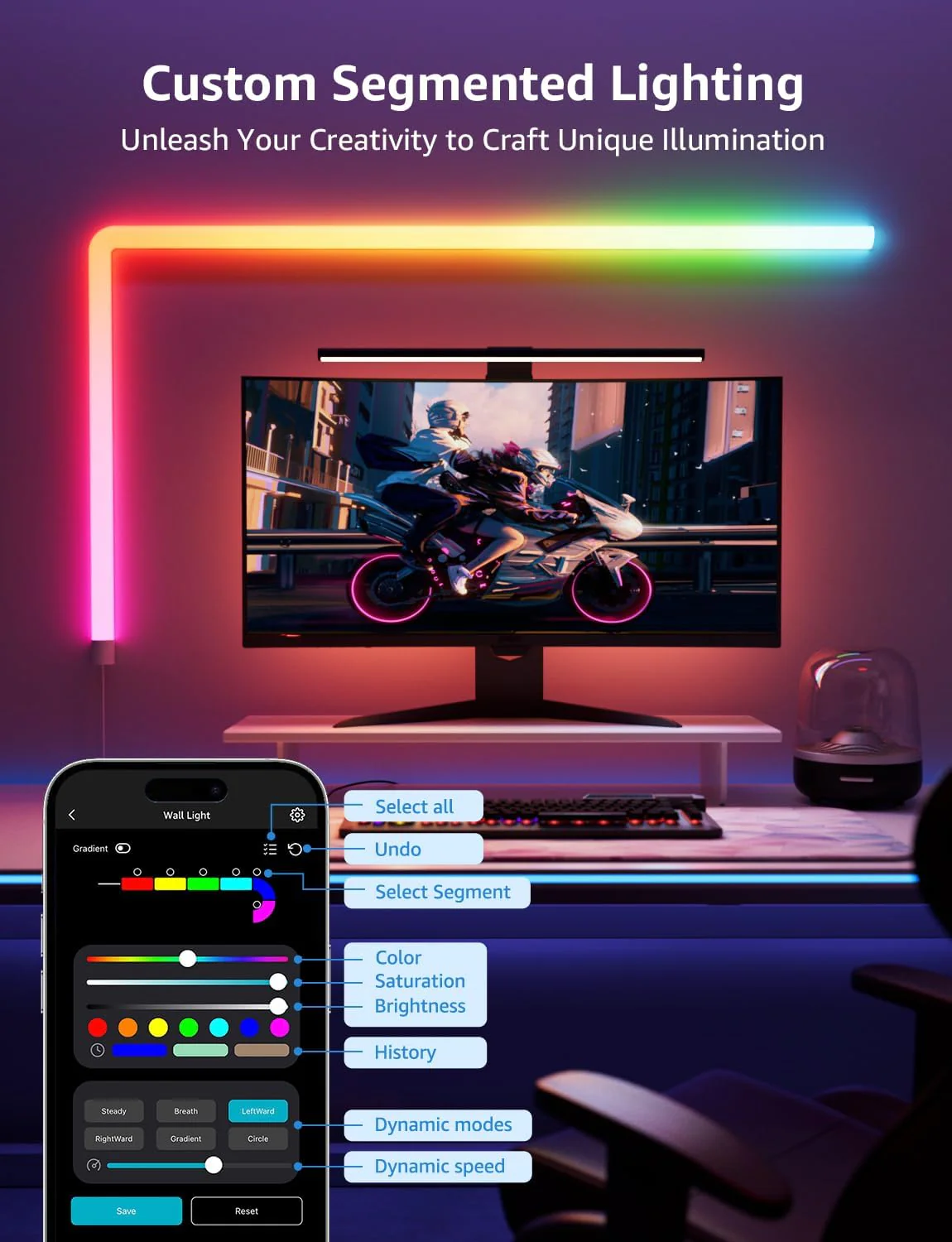 Lepro WL1 AI Smart Wall Light, Music Sync LED Light Bar, Voice Control, Segmented DIY, AI Lighting Design Assistant, for Home Decor, Gaming Setup, Work with Alexa,Google Assistant,8 Pcs with 4 Corners - Image 10