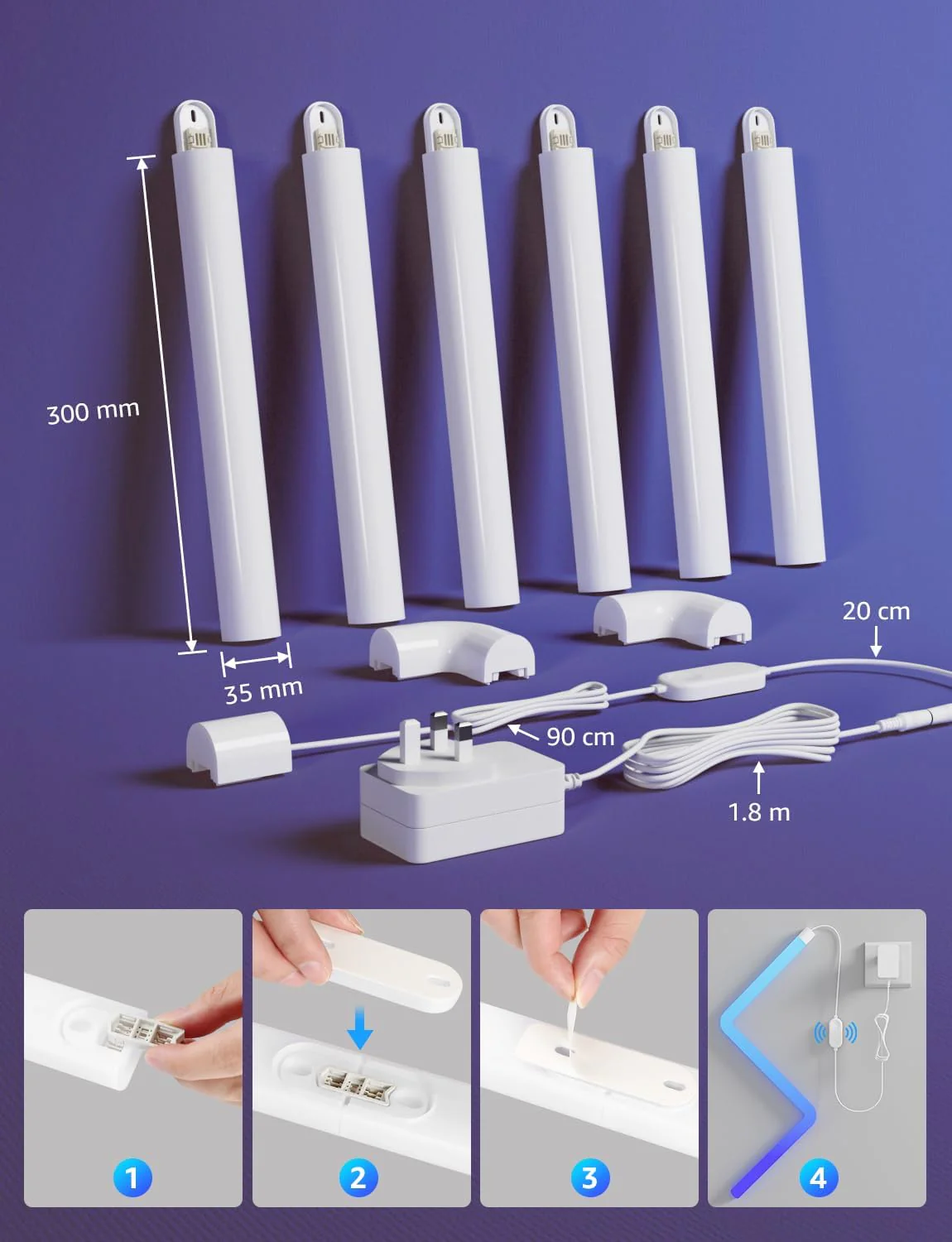 Lepro WL1 AI Smart Wall Light, Music Sync LED Light Bar, Voice Control, Segmented DIY, AI Lighting Design Assistant, for Home Decor, Gaming Setup, Work with Alexa,Google Assistant,8 Pcs with 4 Corners - Image 8