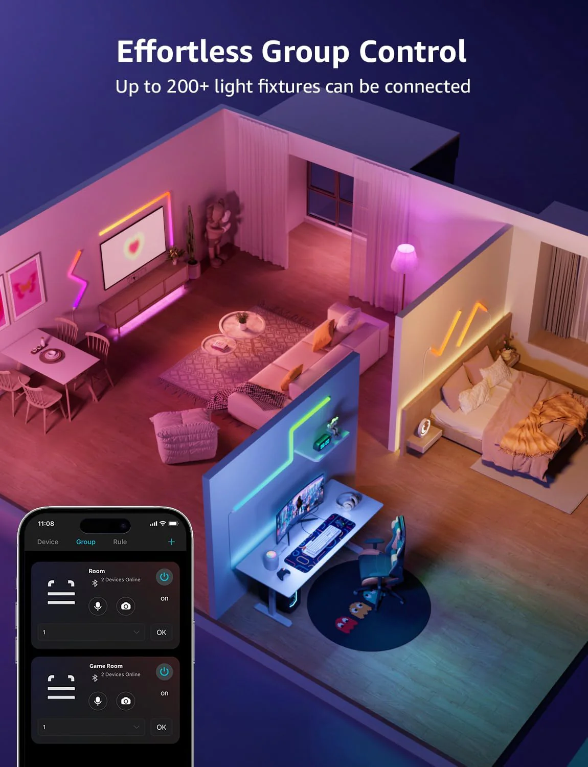 Lepro WL1 AI Smart Wall Light, Music Sync LED Light Bar, Voice Control, Segmented DIY, AI Lighting Design Assistant, for Home Decor, Gaming Setup, Work with Alexa,Google Assistant,8 Pcs with 4 Corners - Image 9