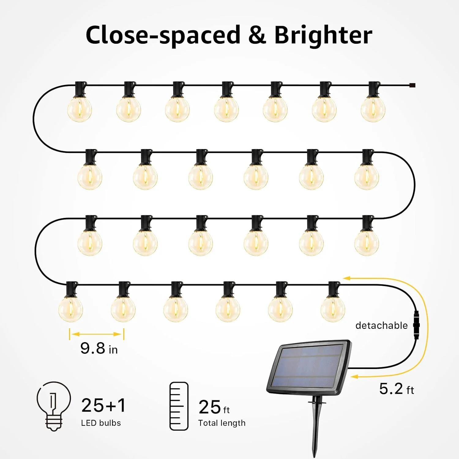 LE Solar String Lights Outdoor, 25ft Solar Festoon Lights Outdoor with 25 G40 LED Bulbs, Waterproof Bulb Fairy String Lights with 4 Light Modes for Garden, Gazebo, Patio, Pergola, Party and More - Image 3