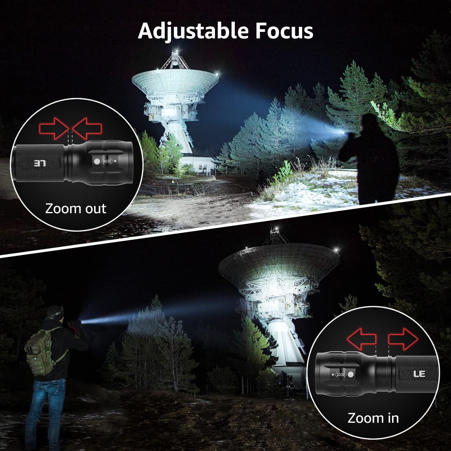 LE LED Torch Battery Powered, LE1000 Super Bright Hand Flashlight, Adjustable Focus, Water Resistant, Lightweight, for Power Cut, Camping, Dog Walking, Easy to Use Small Torch for Elderly Kids Men - Image 3