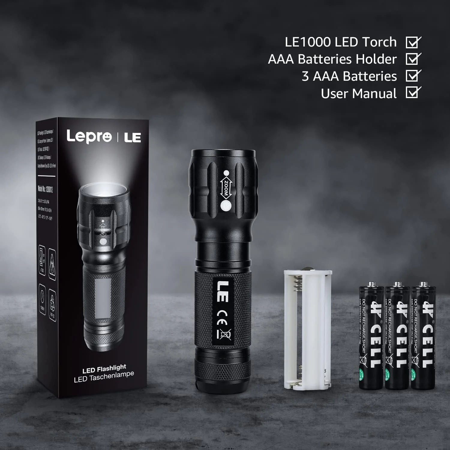 LE LED Torch Battery Powered, LE1000 Super Bright Hand Flashlight, Adjustable Focus, Water Resistant, Lightweight, for Power Cut, Camping, Dog Walking, Easy to Use Small Torch for Elderly Kids Men - Image 8
