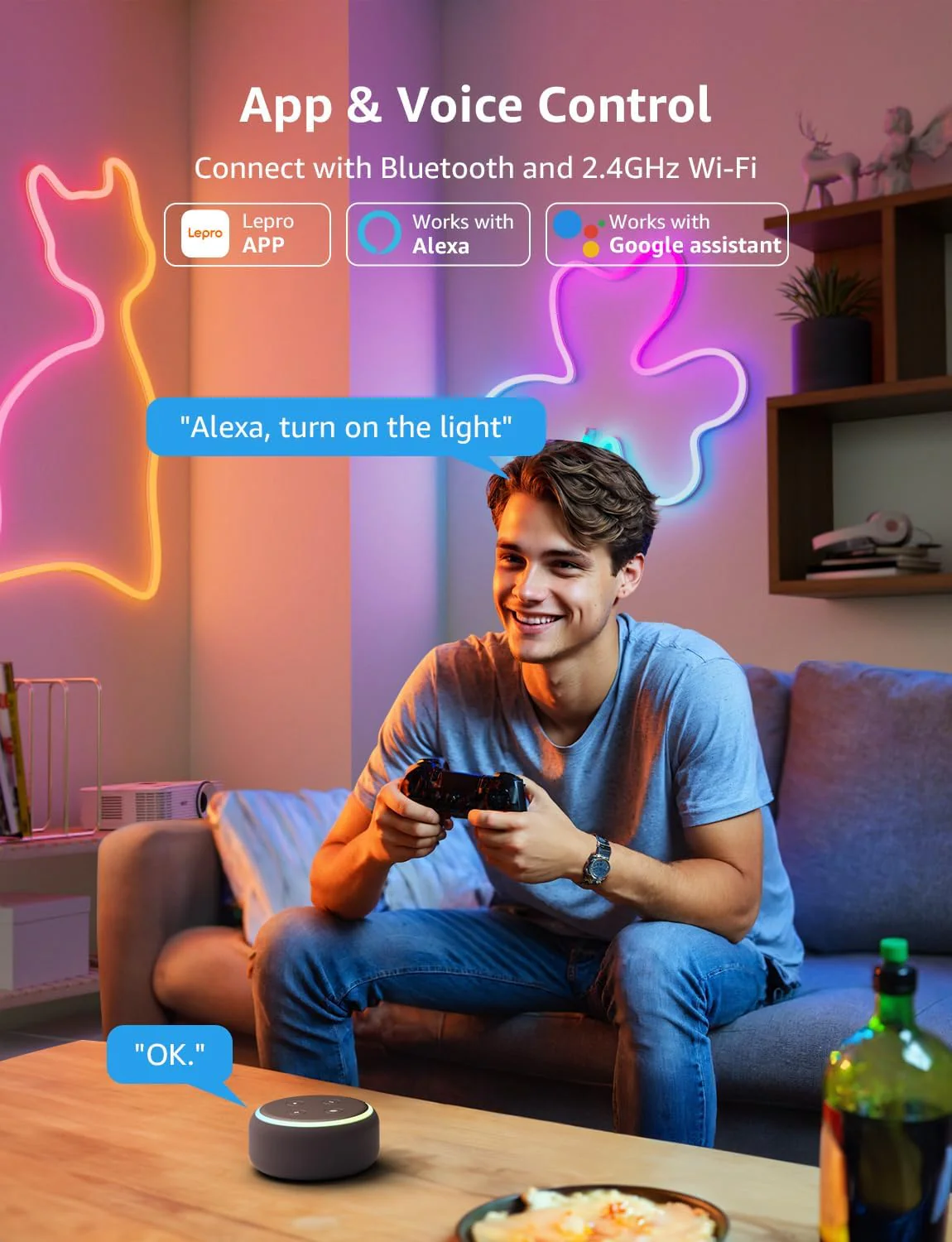 Lepro N1 AI Smart Rainbow Neon Light Strip 10M, 96 LEDs/M, Works with Alexa and Google Home, Music Sync, AI Lighting Design Assistant, IP65 LED Rope Light, MagicColor LED Lights, App & Voice Control - Image 3