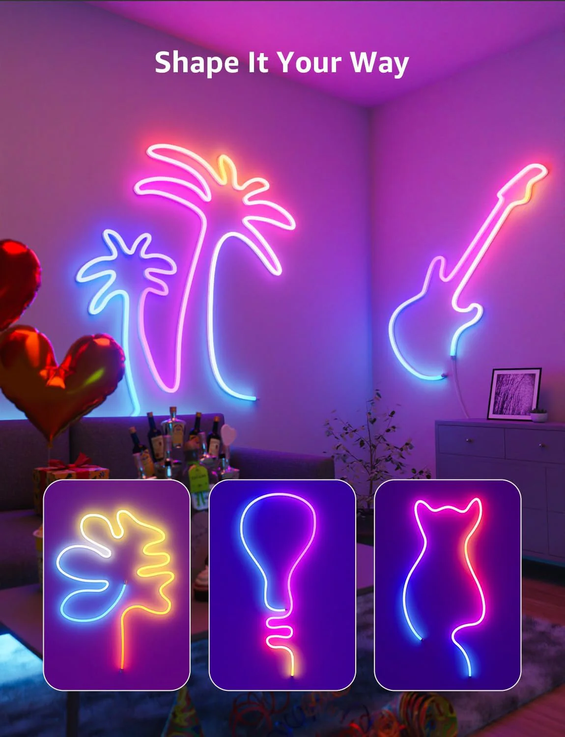 Lepro N1 AI Smart Rainbow Neon Light Strip 3M, 96 LEDs/M, Work with Alexa, Google Home, Music Sync, AI Lighting Design Assistant, IP65 Rope Light, MagicColor LED Light, App & Voice Control, No Remote - Image 5