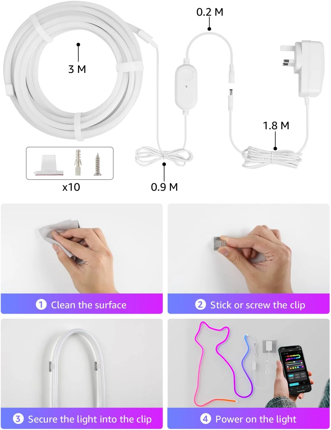 Lepro N1 AI Smart Rainbow Neon Light Strip 3M, 96 LEDs/M, Work with Alexa, Google Home, Music Sync, AI Lighting Design Assistant, IP65 Rope Light, MagicColor LED Light, App & Voice Control, No Remote - Image 9