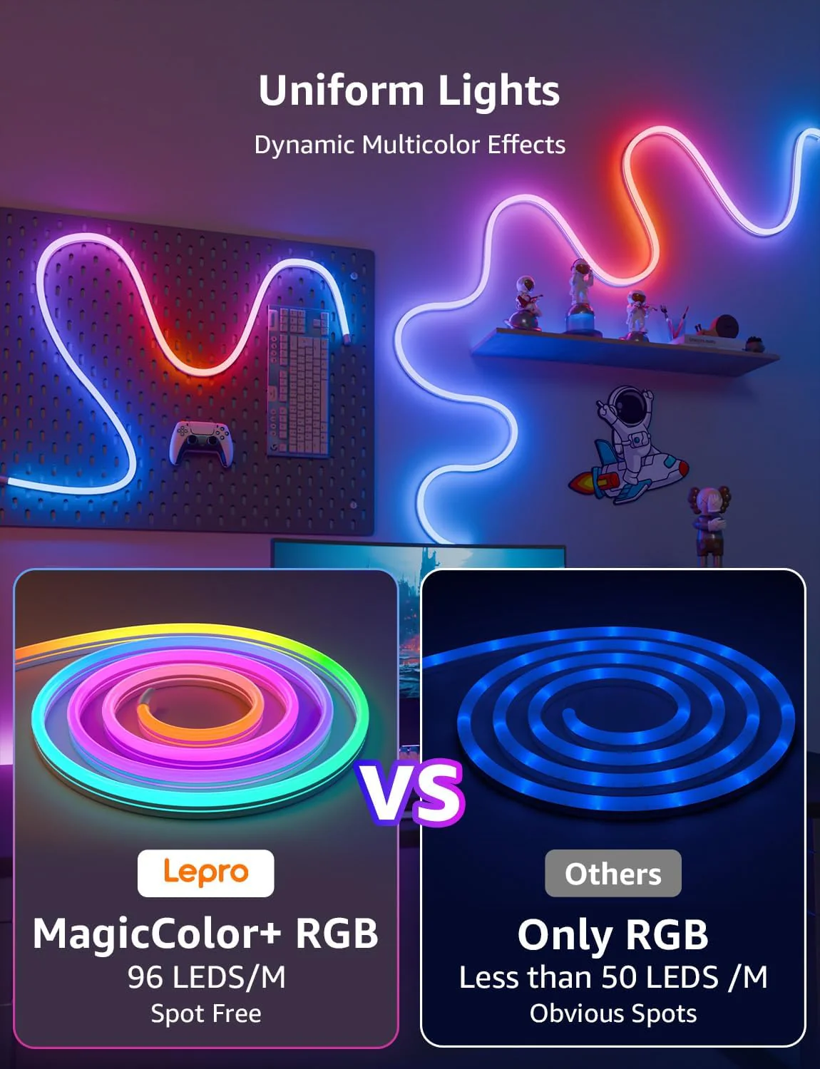 Lepro N1 AI Smart Rainbow Neon Light Strip 6M, 96 LEDs/M, Work with Alexa, Google Home, Music Sync, AI Lighting Design Assistant, IP65 Rope Light, MagicColor LED Light, App & Voice Control, No Remote - Image 4