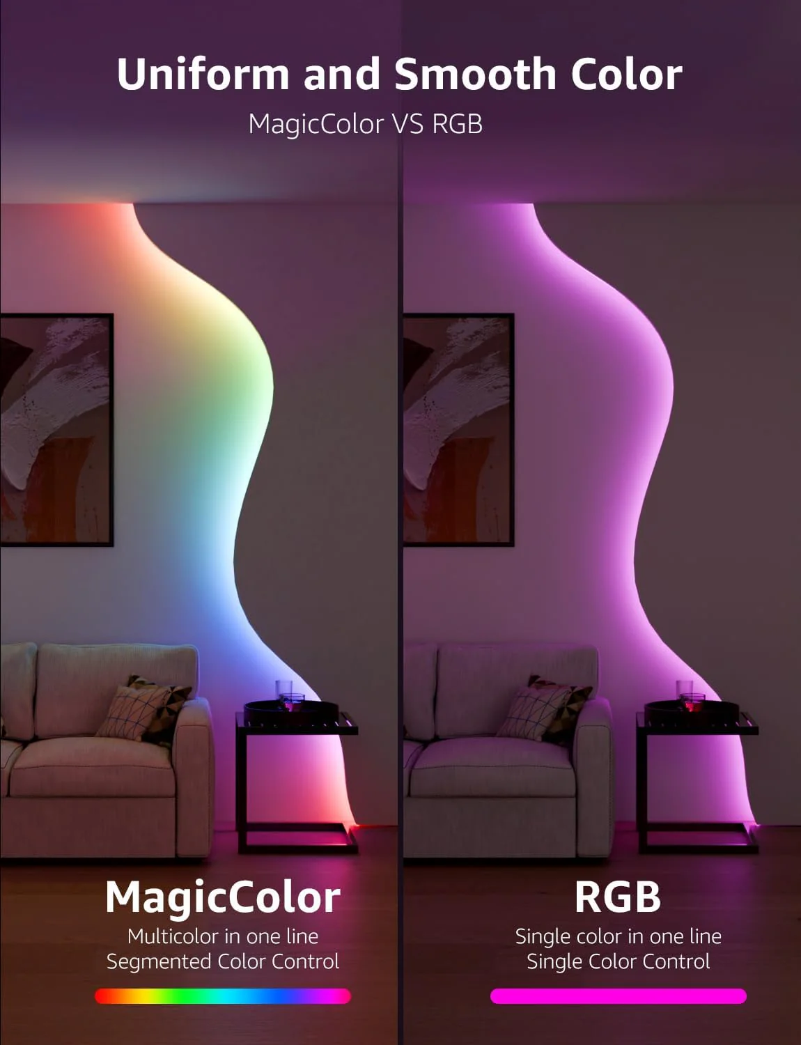 Lepro S1 AI Smart Rainbow LED Strip Light 10M, 30 LEDs/M, Music Sync, Works with Alexa & Google Home, WiFi Bluetooth App Voice Control, AI Lighting Design Assistant, MagicColor LED Lights for Bedroom - Image 4