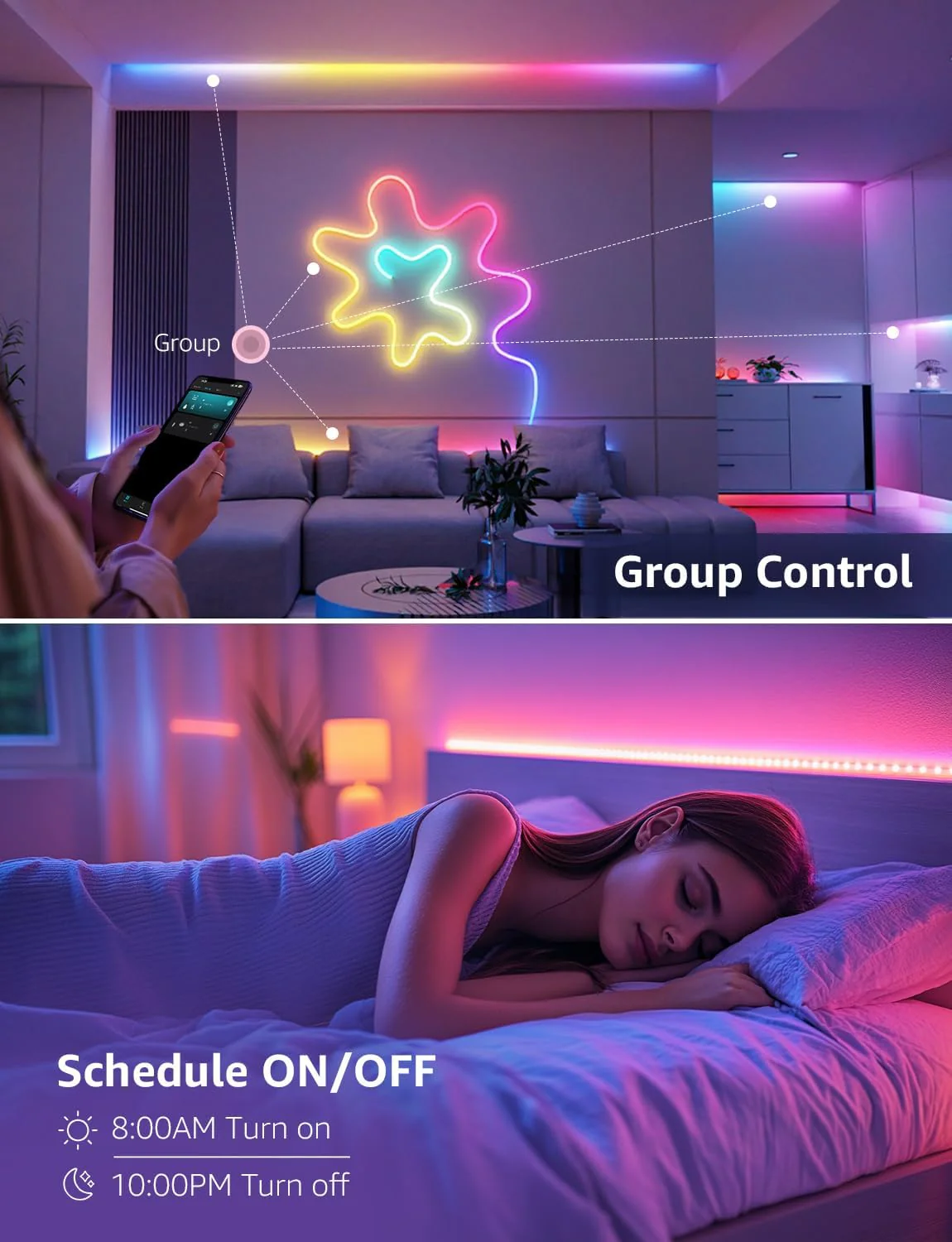 Lepro S1 AI Smart Rainbow LED Strip Light 20M one roll, App & Voice Control, Works with Alexa & Google Home, 30 LEDs/M, Music Sync, AI Lighting Design Assistant, MagicColor LED Lights for Bedroom - Image 6
