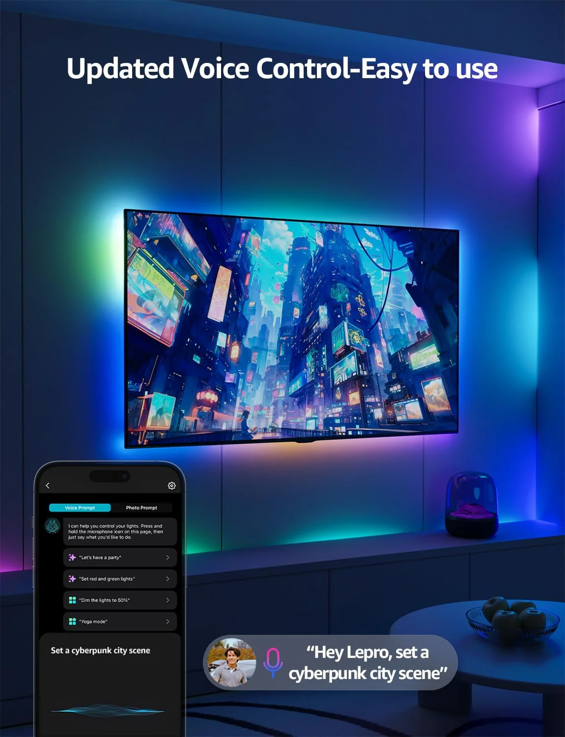 Lepro S1 AI Smart Rainbow LED Strip Light 20M one roll, App & Voice Control, Works with Alexa & Google Home, 30 LEDs/M, Music Sync, AI Lighting Design Assistant, MagicColor LED Lights for Bedroom - Image 8