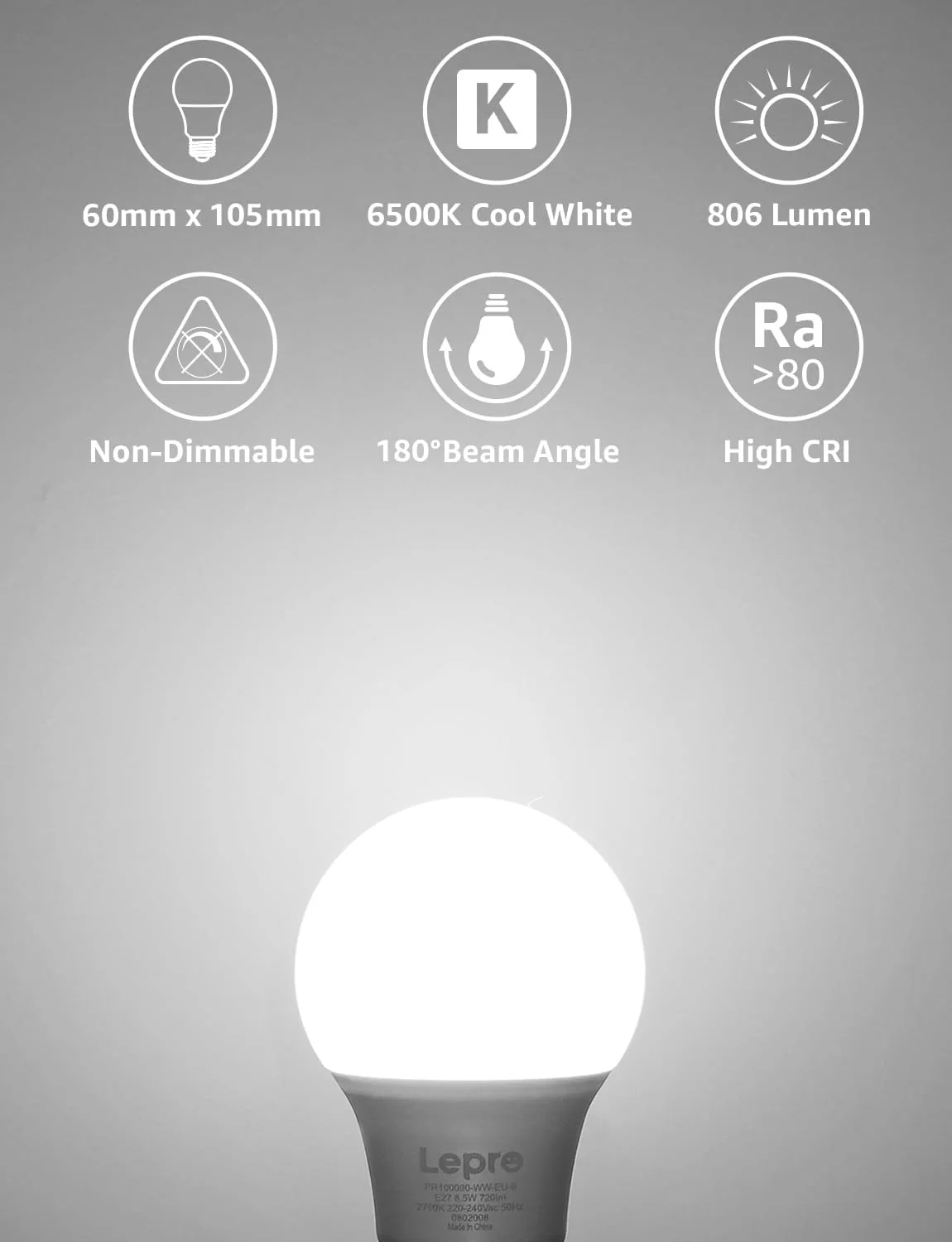Lepro Bayonet Light Bulb, Cool White 6500K, 60W Equivalent, 8.5W 806LM B22 LED Bulb Daylight White, Energy Saving Light Bulbs Bayonet, Non-dimmable, Pack of 6 - Image 2
