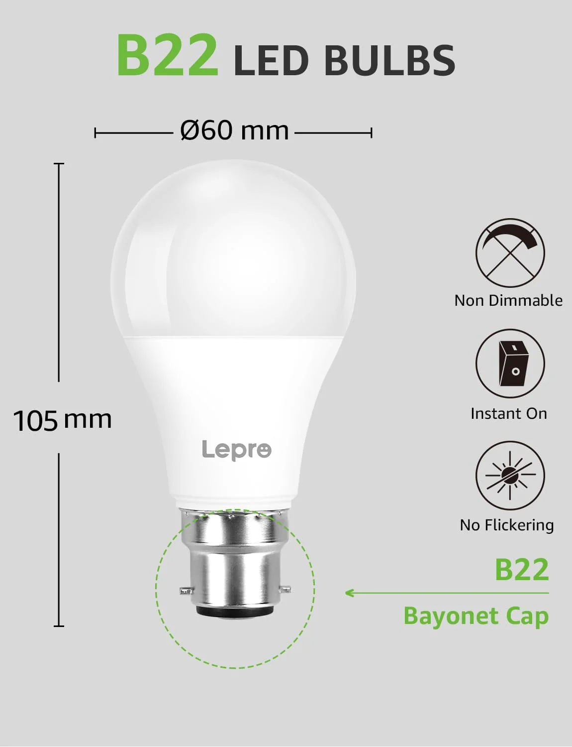 Lepro Bayonet Light Bulb, Cool White 6500K, 60W Equivalent, 8.5W 806LM B22 LED Bulb Daylight White, Energy Saving Light Bulbs Bayonet, Non-dimmable, Pack of 6 - Image 4
