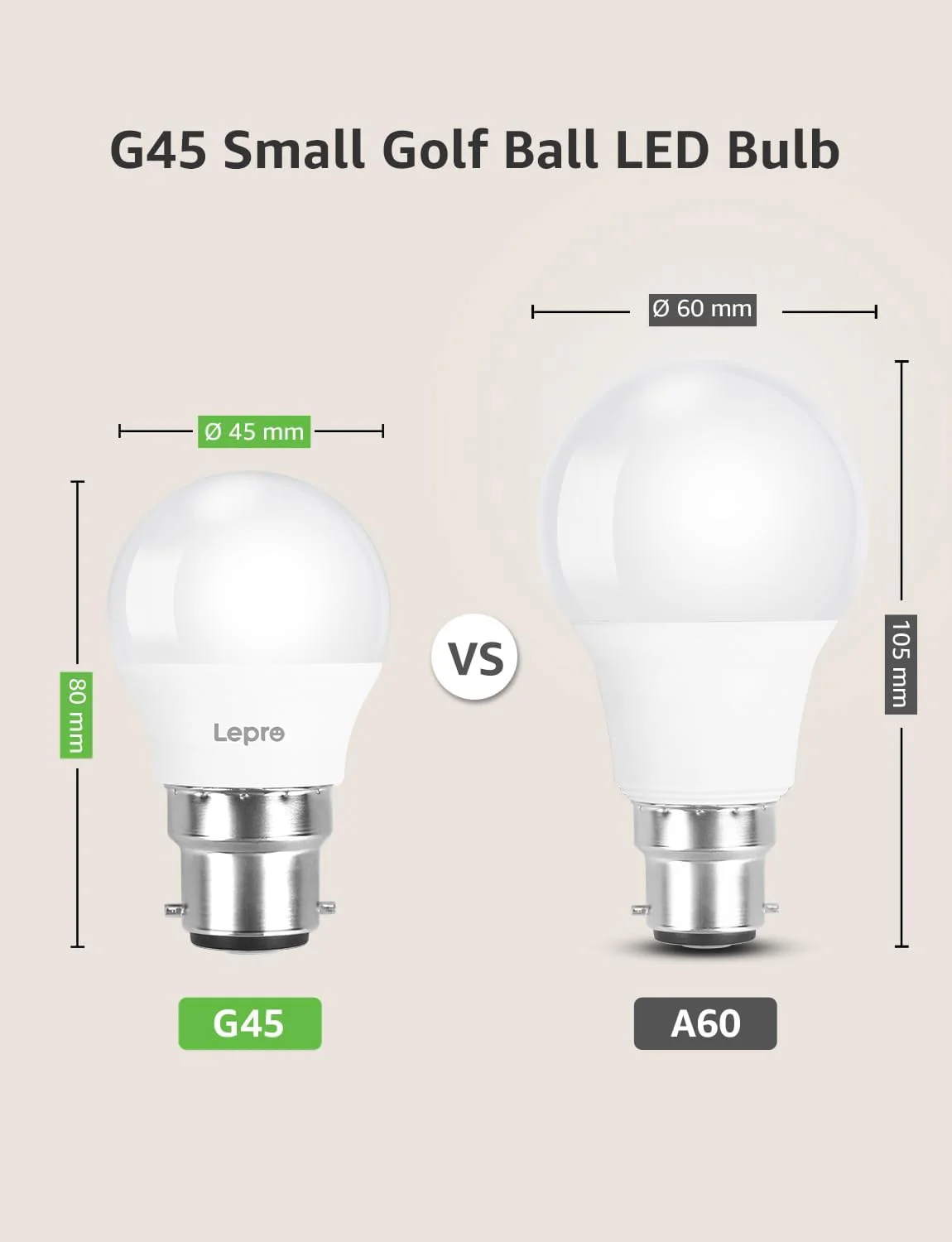 Lepro Bayonet Light Bulbs, 40W Equivalent, Warm White 2700K, 4.9W 470lm B22 LED Bulb, G45 Golf Ball Energy Saving Lightbulbs, 180° Wide Beam, Non-dimmable, Pack of 6 - Image 4