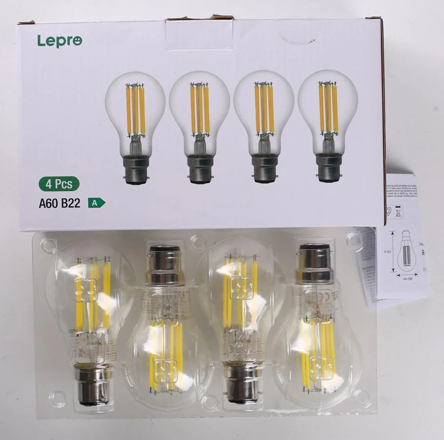 Lepro LED Light Bulbs Bayonet, Ultra Efficient A-Rated B22 Bulb, 7.2W = 100W, 1521lm, 2700K Warm White, 50000H Lifespan, Clear Filament, Glass,Non-dimmable, Pack of 4 - Image 9