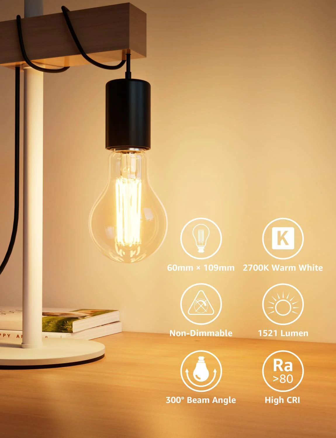 Lepro LED Light Bulbs Bayonet, Ultra Efficient A-Rated B22 Bulb, 7.2W = 100W, 1521lm, 2700K Warm White, 50000H Lifespan, Clear Filament, Glass, Non-dimmable - Image 6