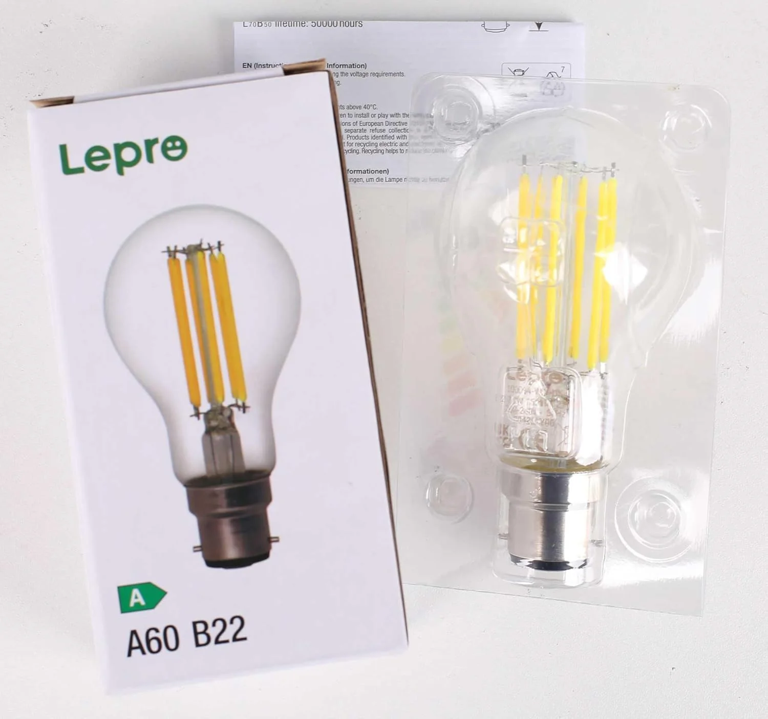 Lepro LED Light Bulbs Bayonet, Ultra Efficient A-Rated B22 Bulb, 7.2W = 100W, 1521lm, 2700K Warm White, 50000H Lifespan, Clear Filament, Glass, Non-dimmable - Image 9