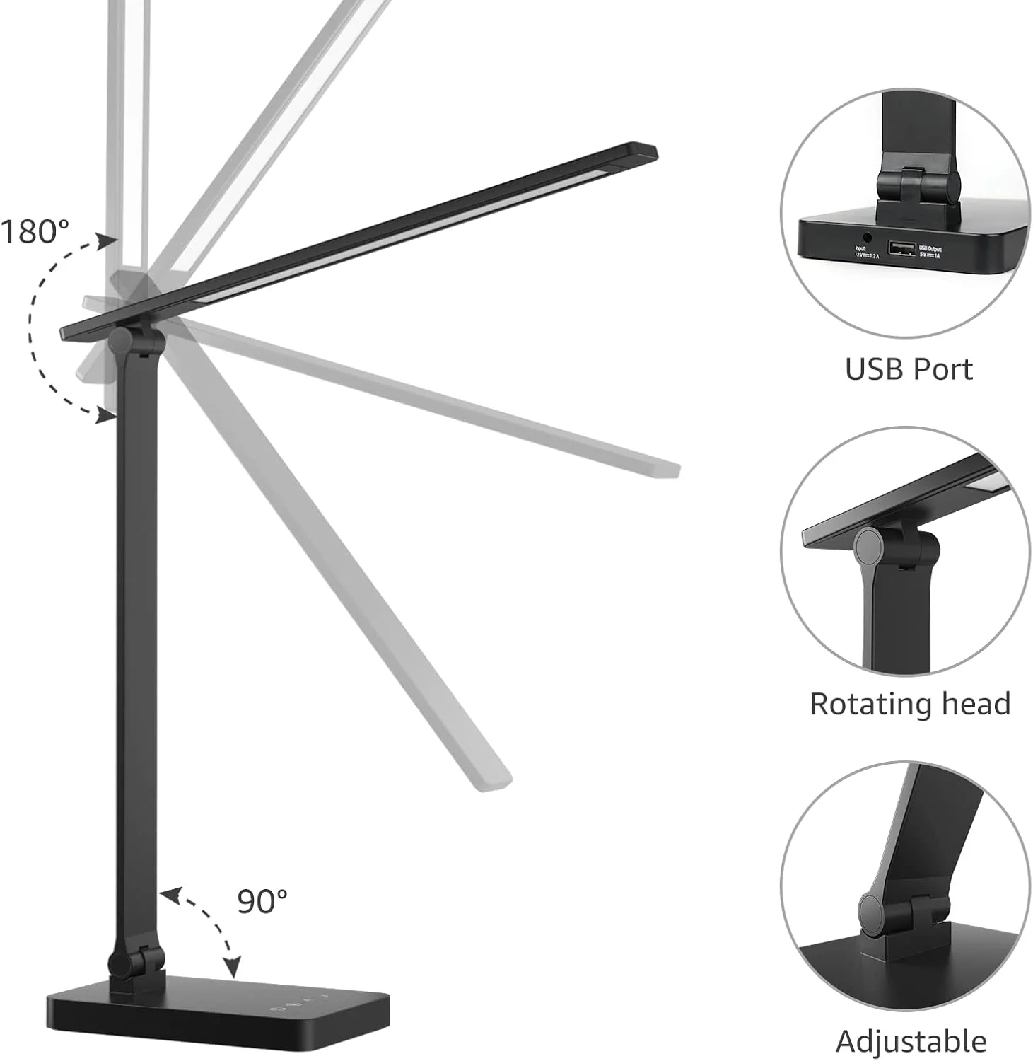 Lepro LED Desk Lamp, Desk Lamp with Power Adapter, 655lm, Desk Lamps Office with USB Charging Port, 5 Brightness Levels x 3 Colour Mode, Touch Control Daylight Lamp for Office, Nails, Study, Bedroom - Image 6