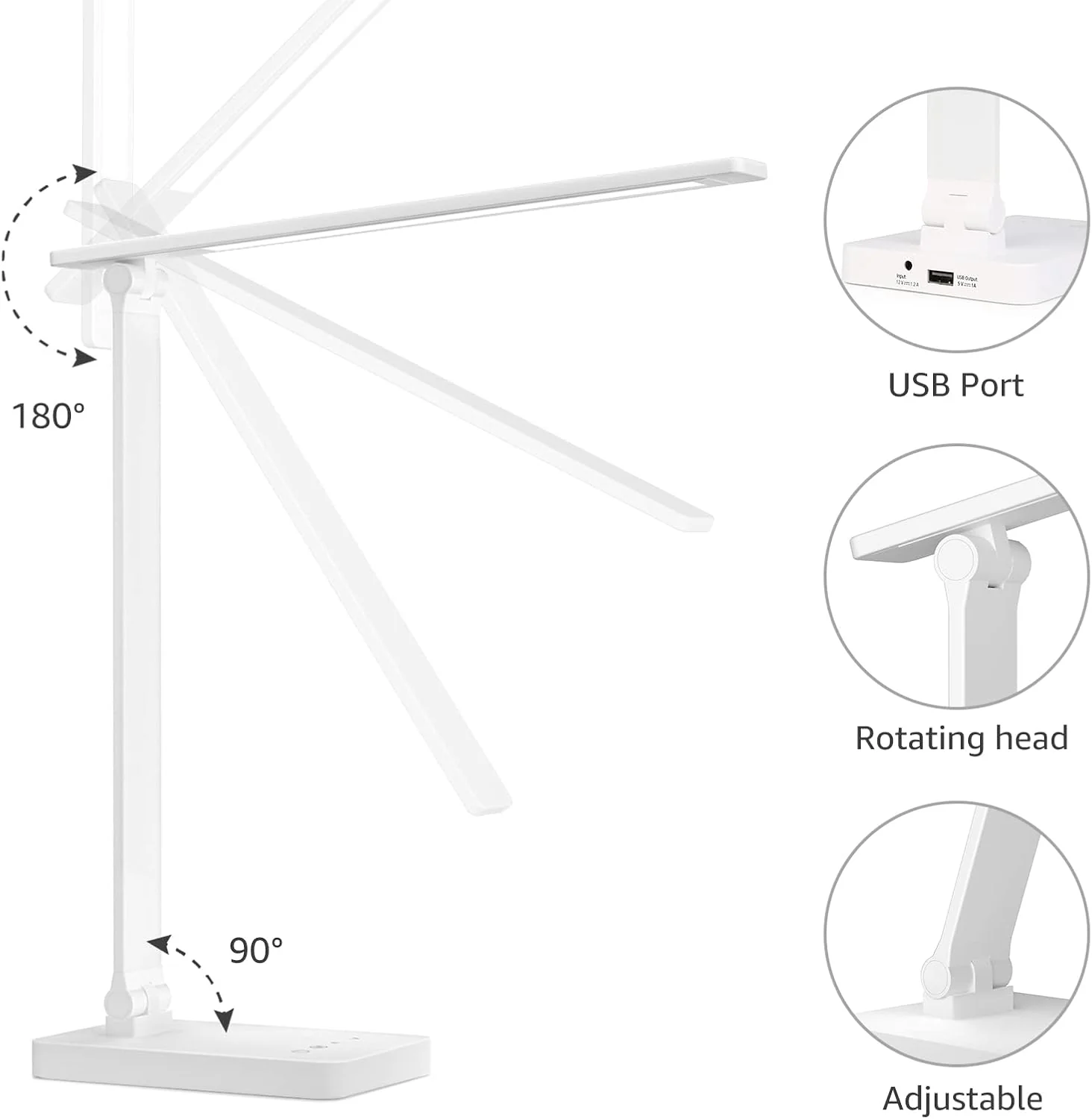 Lepro LED Desk Lamp, Desk Lamp with Power Adapter, 655lm, Desk Lamps Office with USB Charging Port, 5 Brightness Levels x 3 Colour Mode, Touch Control Daylight Lamp for Office, Nails, Study, Bedroom - Image 6