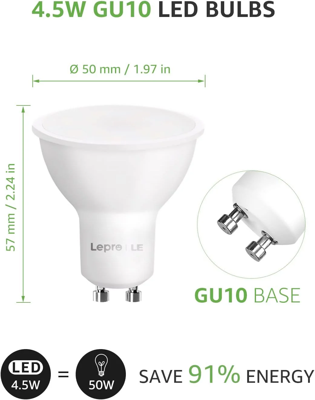 Lepro GU10 Smart Bulbs, Warm to Cool White Smart Light Bulbs GU10, Dimmable GU10 LED Spotlight Bulbs, Works with Alexa and Google Home, 4.5W=50W, CCT, 100° Beam Angle (2.4GHz WiFi) - Image 7