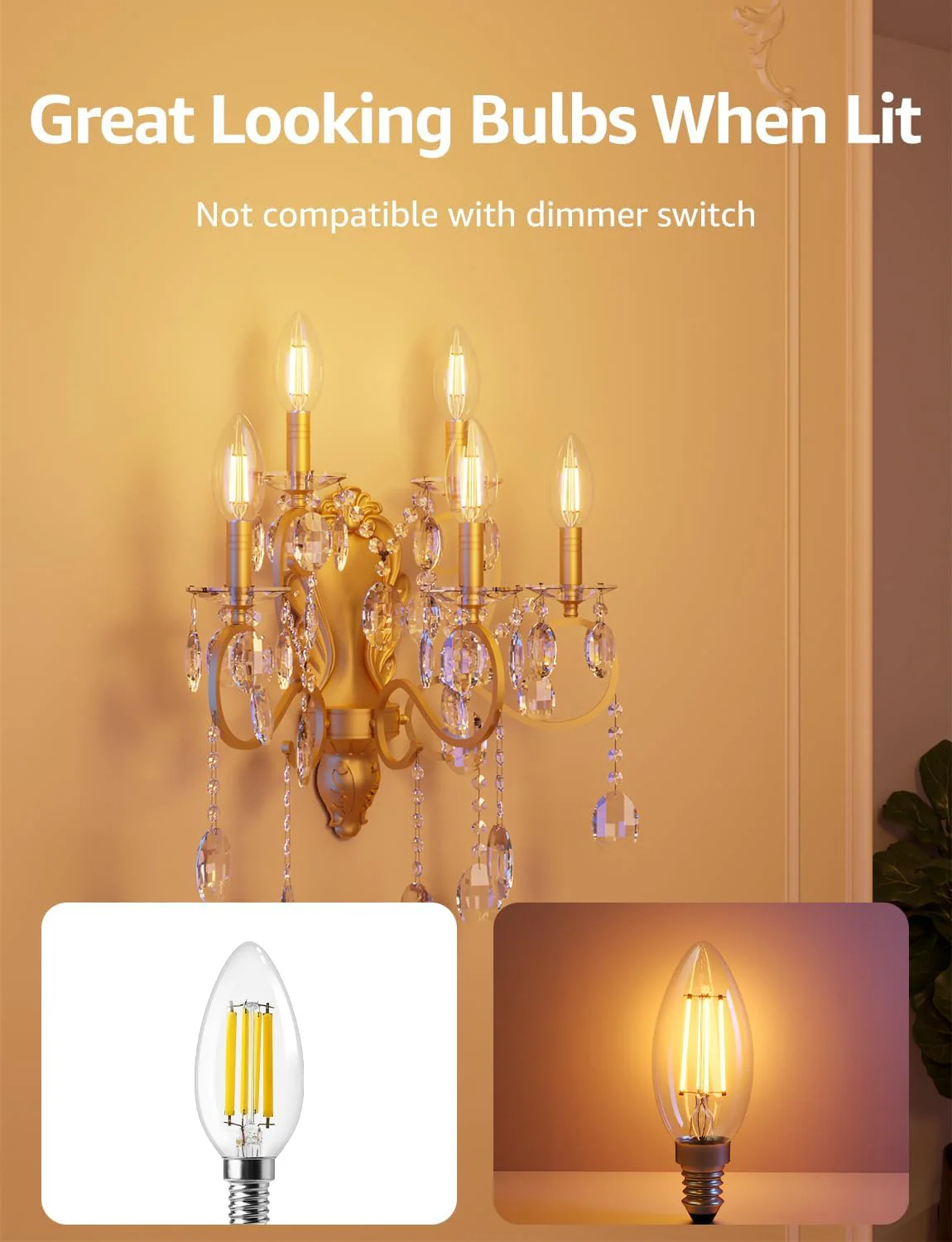 Lepro E14 LED Candle Bulb, Ultra Efficient A-Rated, 2.2W = 40W, 470lm, Warm White 2700K, 50000H Lifespan, SES Small Edison Screw, Clear Glass Vintage Filament Bulb, Pack of 2 - Image 7