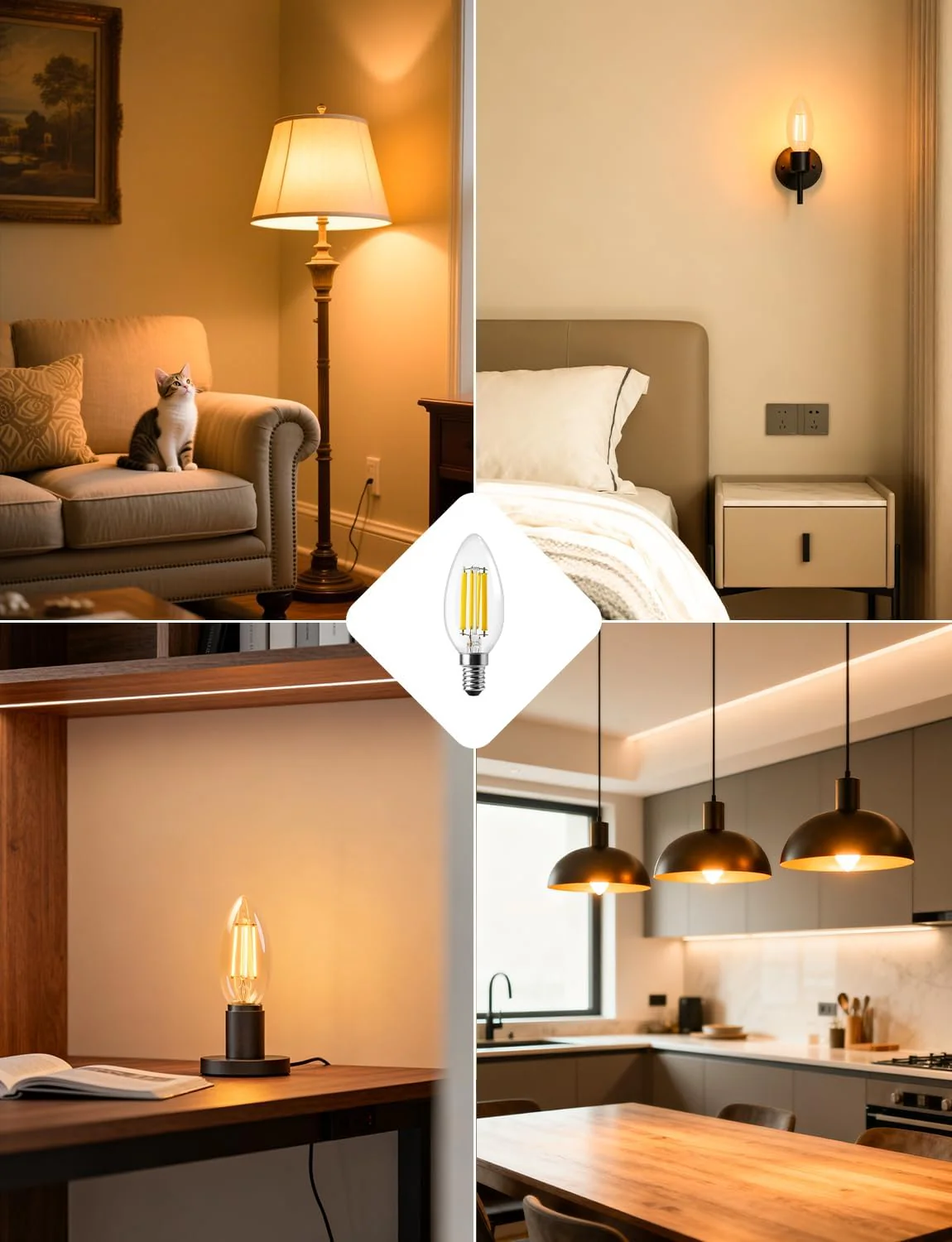 Lepro E14 LED Candle Bulb, Ultra Efficient A-Rated, 2.2W = 40W, 470lm, Warm White 2700K, 50000H Lifespan, SES Small Edison Screw, Clear Glass Vintage Filament Bulb, Pack of 4 - Image 8