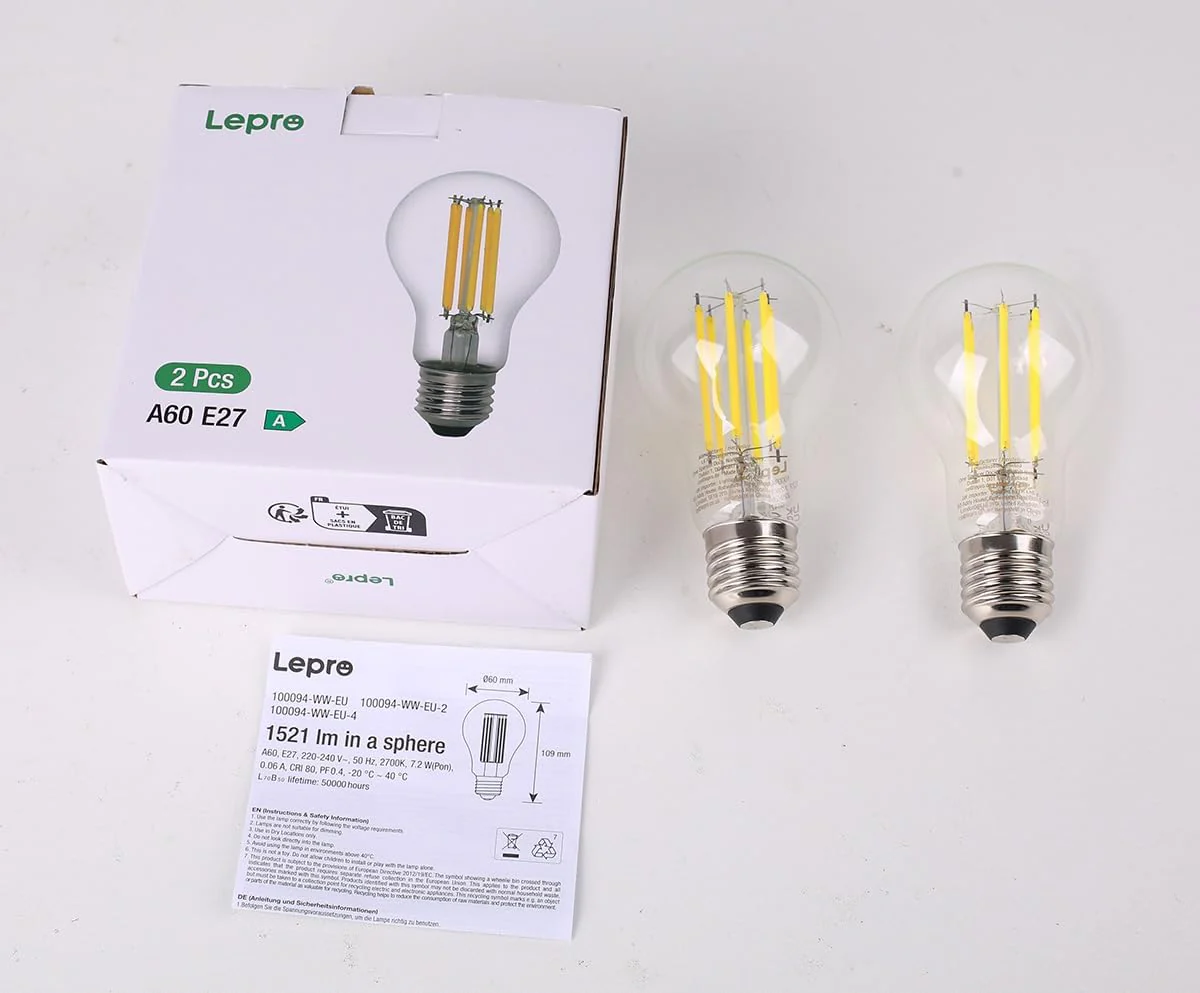 Lepro E27 Screw Bulb Vintage, Ultra Efficient A-Rated GLS Bulb, 7.2W = 100W, 1521lm, 2700K Warm White, 50000H Lifespan, Clear Filament, Glass, Non-dimmable, Pack of 2 - Image 9
