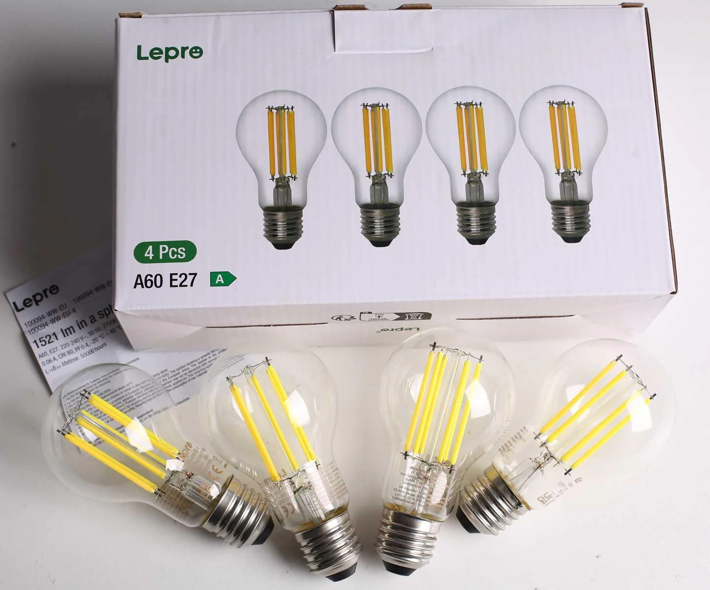 Lepro E27 Screw Bulb Vintage, Ultra Efficient A-Rated GLS Bulb, 7.2W = 100W, 1521lm, 2700K Warm White, 50000H Lifespan, Clear Filament, Glass, Non-dimmable, Pack of 4 - Image 9