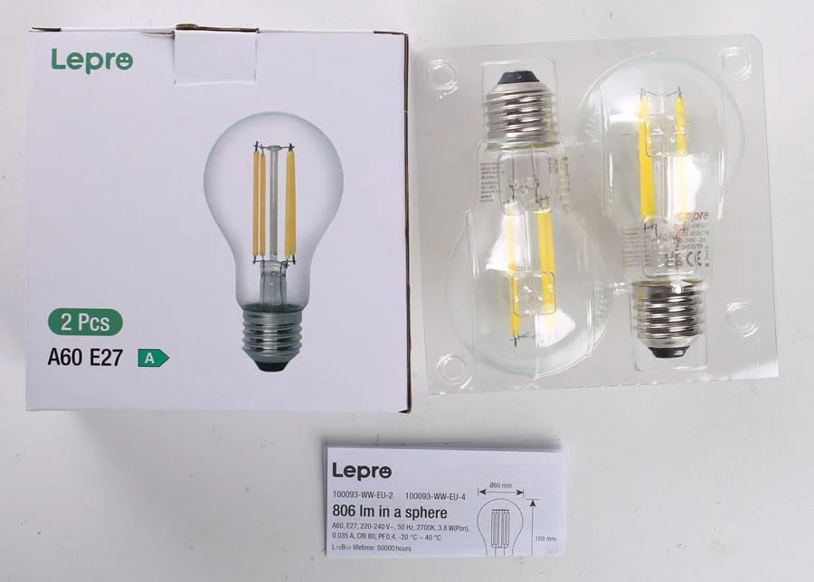 Lepro E27 Vintage Light Bulbs, Ultra Efficient A-Rated GLS Bulb, 3.8W = 60W, 806lm, 2700K Warm White, 50000H Lifespan, Clear Filament, Glass, Non-dimmable, Pack of 2 - Image 9