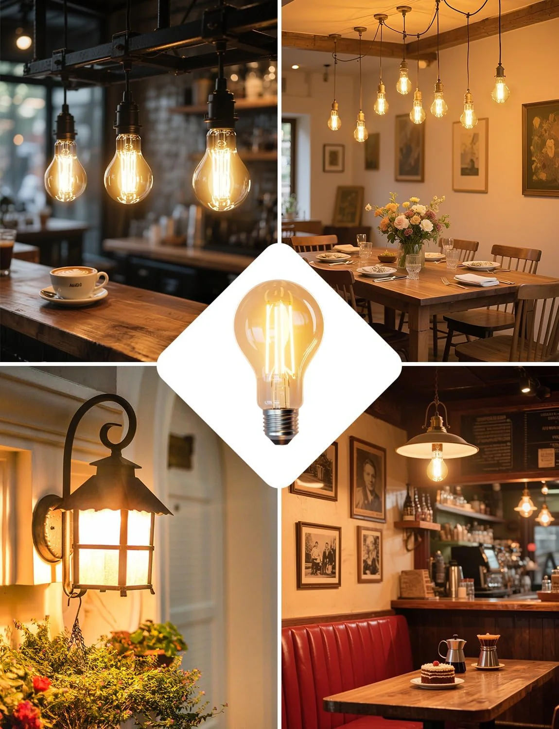 Lepro E27 Vintage Light Bulbs, Ultra Efficient A-Rated GLS Bulb, 3.8W = 60W, 806lm, 2700K Warm White, 50000H Lifespan, Clear Filament, Glass, Non-dimmable, Pack of 4 - Image 8