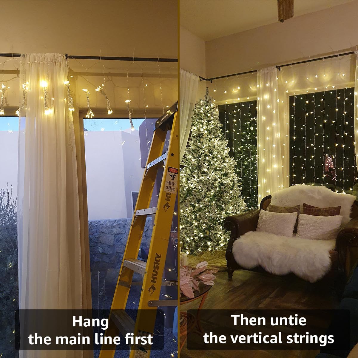 LE Curtain Lights Battery Powered, 3m x 3m 300 LED Warm White Fairy Curtain Lights, USB Powered 8 Modes Curtain Fairy Lights for Birthday Decorations, Wedding, Party, Garden, Bedroom, Remote Control - Image 4