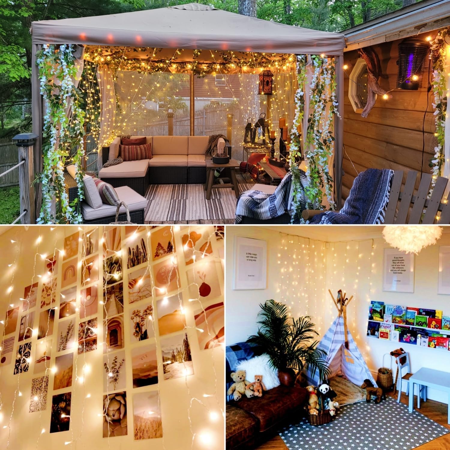LE Curtain Lights Battery Powered, 3m x 3m 300 LED Warm White Fairy Curtain Lights, USB Powered 8 Modes Curtain Fairy Lights for Birthday Decorations, Wedding, Party, Garden, Bedroom, Remote Control - Image 9