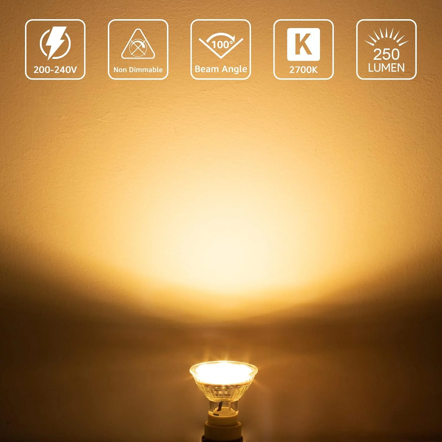 Lepro GU10 LED Bulbs, Warm White 2700K LED Light Bulbs, 35W Halogen Spotlight Equivalent, 3W Energy Saving GU10 Bulbs, 250lm, 100° Beam Angle, Non Dimmable, AC 220-240V, Pack of 10 - Image 2