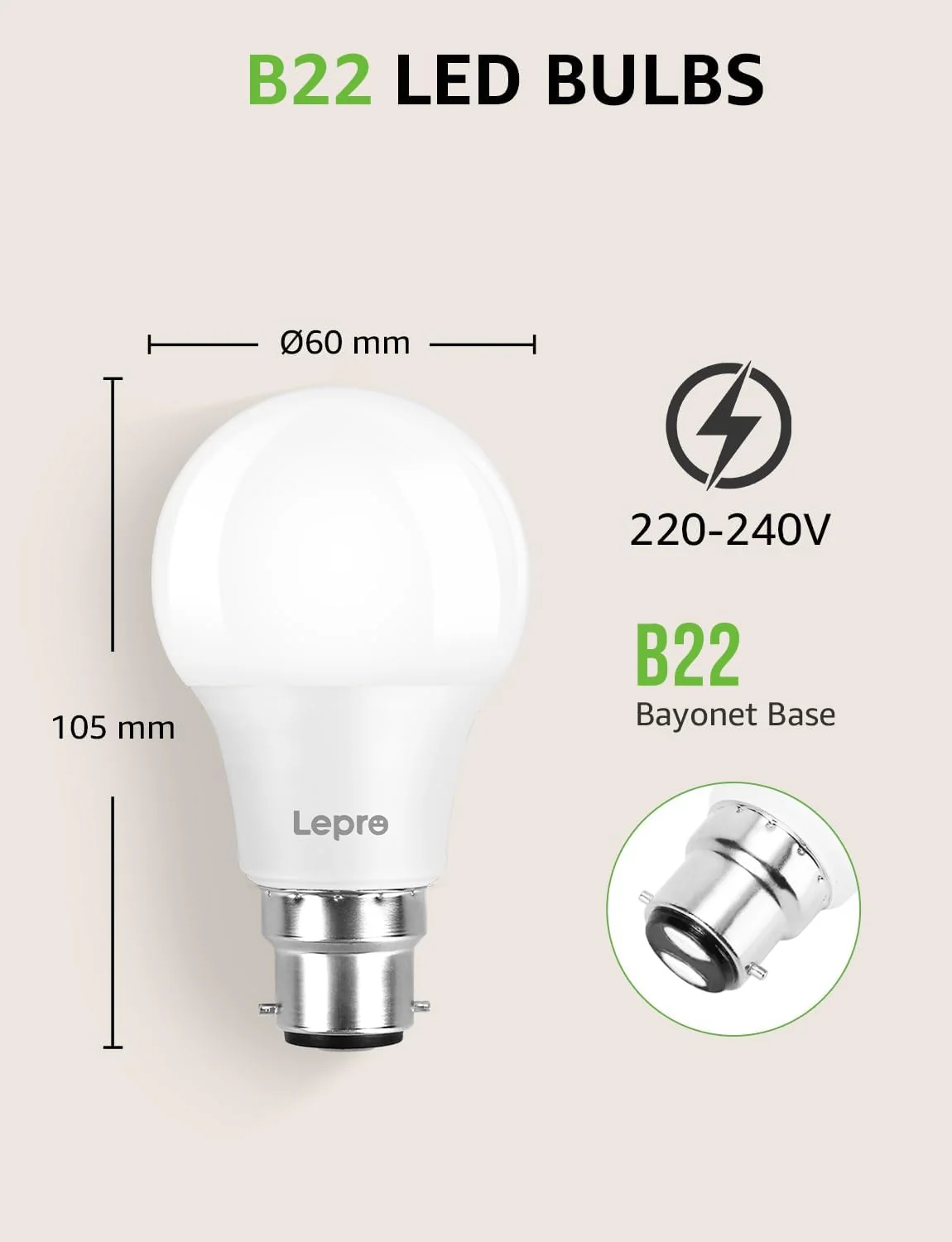 Lepro Bayonet Light Bulb, 60W Equivalent, Warm White 2700K, 8.5W 806lm B22 LED Bulb, BC A60 GLS Energy Saving Lightbulbs, Non-dimmable, Pack of 6 - Image 6