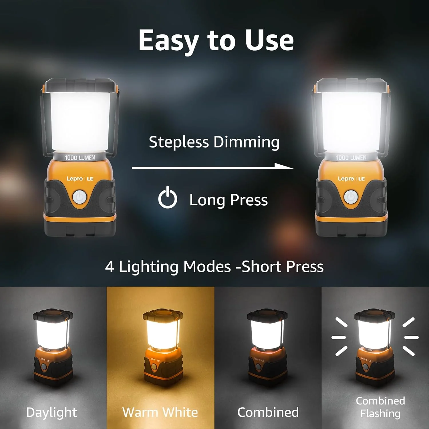 Lepro Camping Lantern, 1000 Lumen Camping Lights Battery Powered, Dimmable Warm White and Daylight Modes, Battery Lantern for Power Cuts, Emergency Lighting, Suit for Hiking, Fishing, Tents, etc. - Image 3