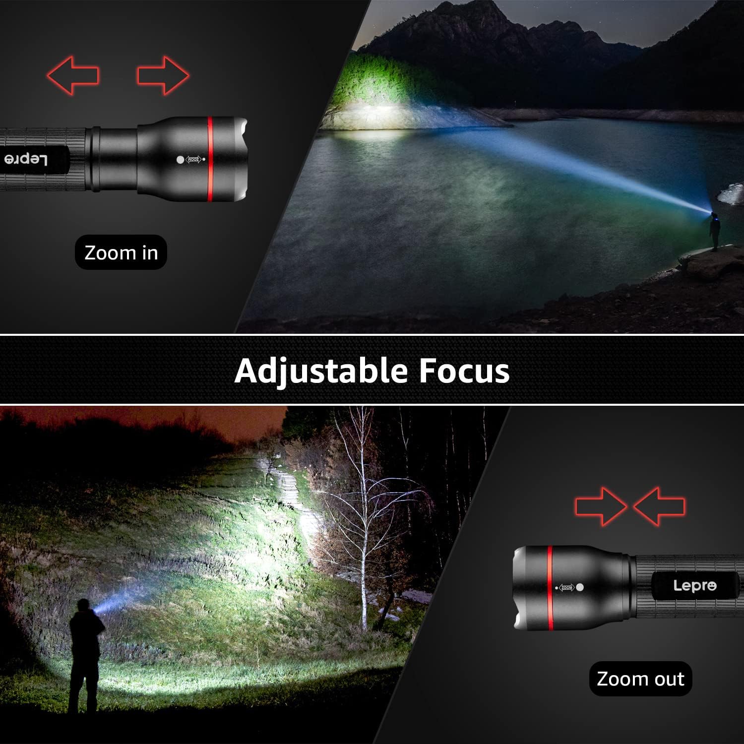 Lepro LED Torch, LE 2000 Super Bright Flashlight, Powered by AAA or 18650 Rechargeable Battery, Water Resistant, 5 Modes, Zoomable, Small Handheld Torch for Camping, Dog Walking, Running, Emergency - Image 4