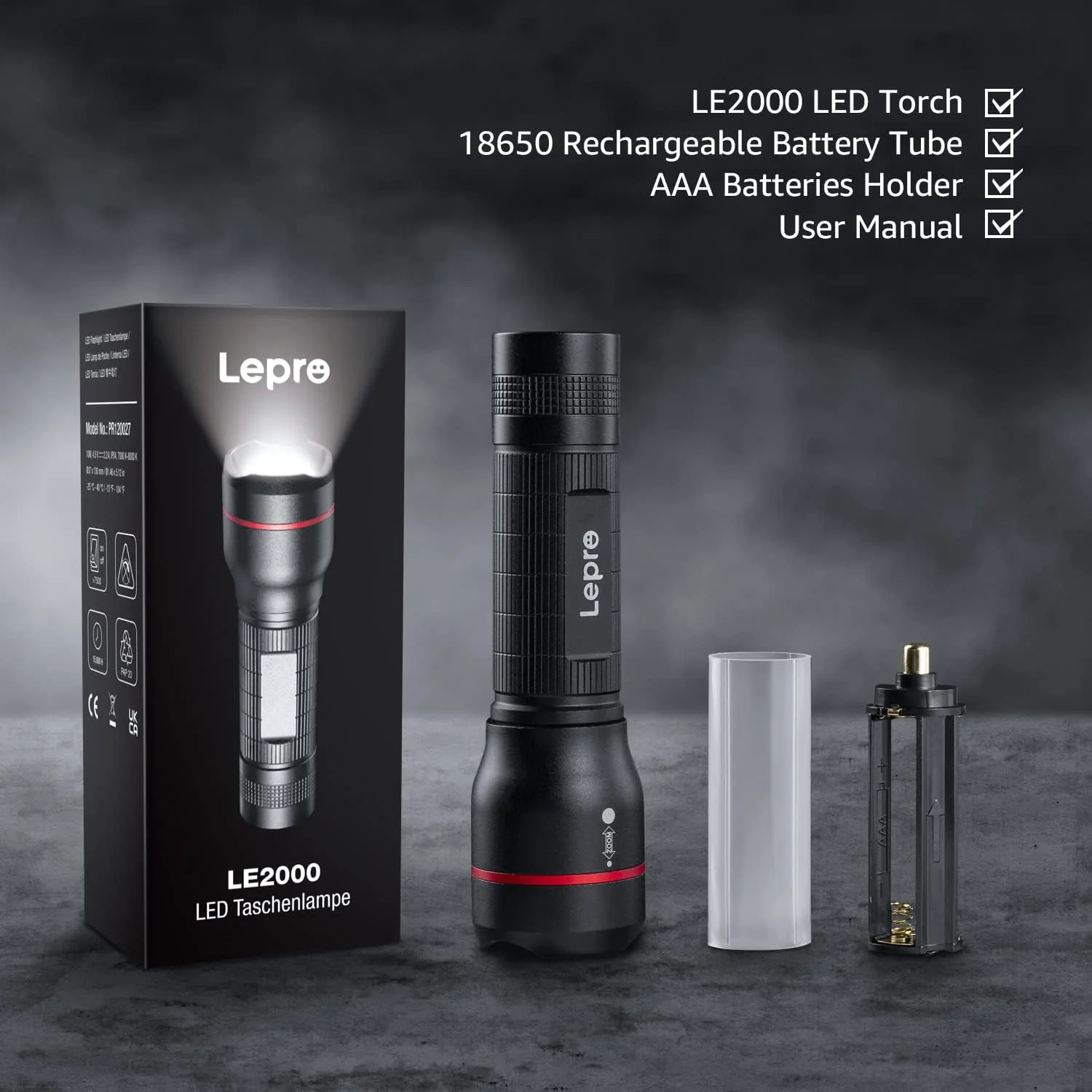 Lepro LED Torch, LE 2000 Super Bright Flashlight, Powered by AAA or 18650 Rechargeable Battery, Water Resistant, 5 Modes, Zoomable, Small Handheld Torch for Camping, Dog Walking, Running, Emergency - Image 8