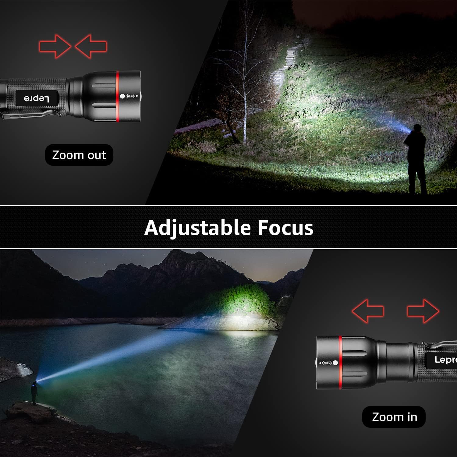 Lepro LED Torch Super Bright, LE2050 Pocket Flashlight, Zoomable, Waterproof, 5 Modes, Clip On, Small Hand Torch Powered by 18650 or AAA Battery (Not Included), for Power Cuts, Camping, Dog Walking - Image 4