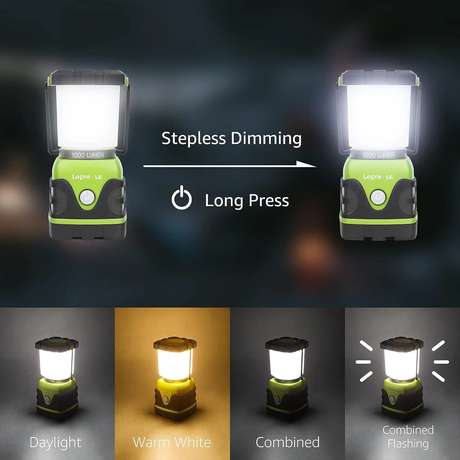 LE Camping Lantern, 1000 Lumen Camping Lights Battery Powered, Dimmable Warm White and Daylight Modes, Battery Lantern for Power Cuts, Emergency Lighting, Suit for Hiking, Fishing, Tents, etc. - Image 3