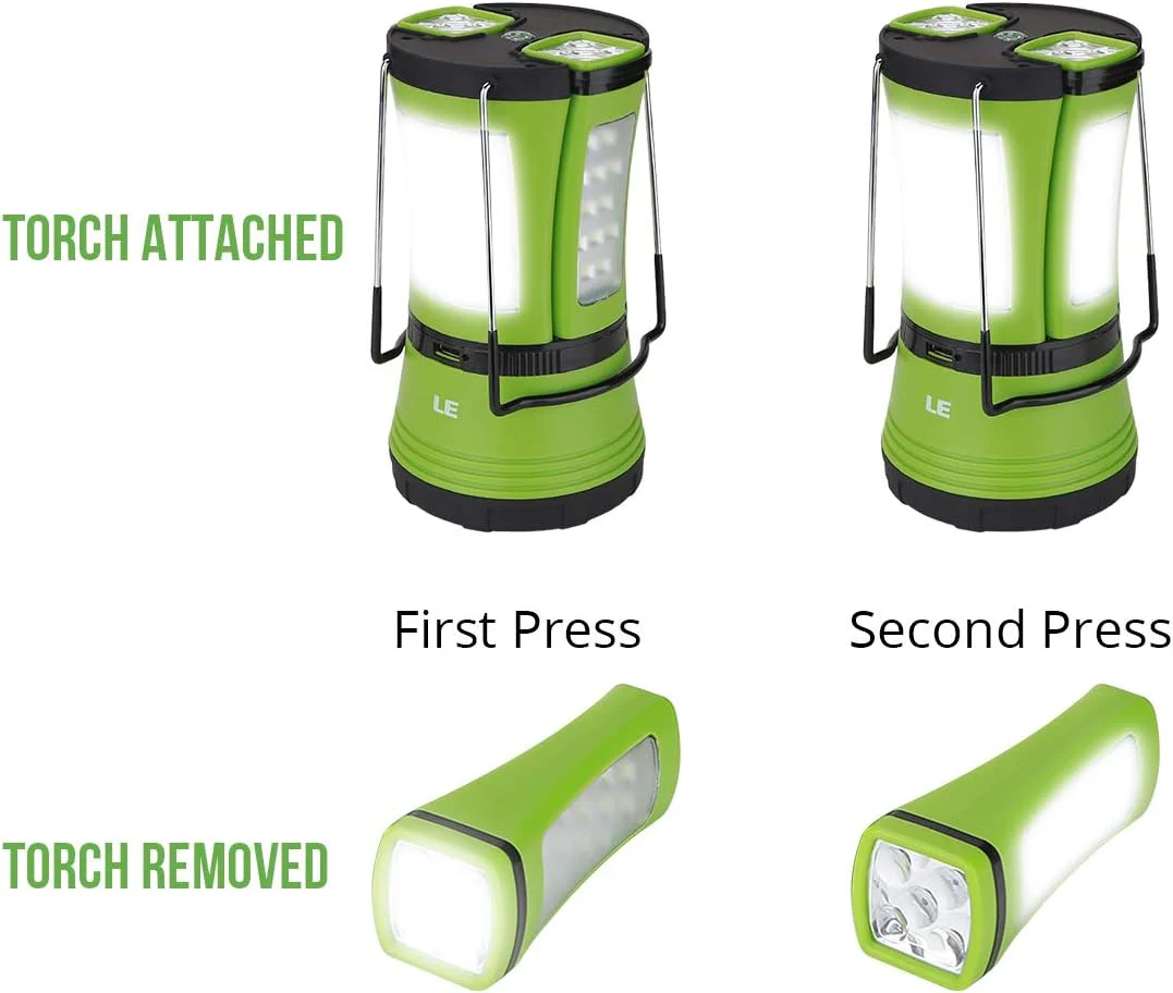 LE 3 in 1 Camping Lantern with 2 Detachable Torches, 600 Lumen, Camping Light Rechargeable or Battery Powered, Outdoor Camping Accessories for Tent, Caravan, Emergency, Fishing, Power Cuts and More - Image 4