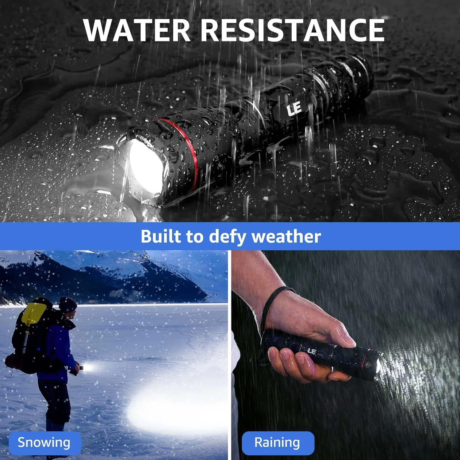 Lepro LED Torch Rechargeable, 15000 Lux Super Bright Adjustable Focus Flashlight, Long Battery Life, 5 Lighting Modes, IPX4 Waterproof, Powerful Torch for Camping, Power Cuts, Hiking, Outdoor, Gift - Image 5