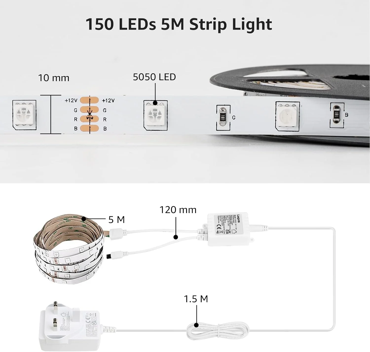 Lepro 20M LED Strip Lights with Remote, Dimmable, RGB Colour Changing, Stick-on Long LED Lights for Bedroom, Kitchen, Room Decoration (2 x 10M, Plug and Play, Bright 5050 LEDs) - Image 7
