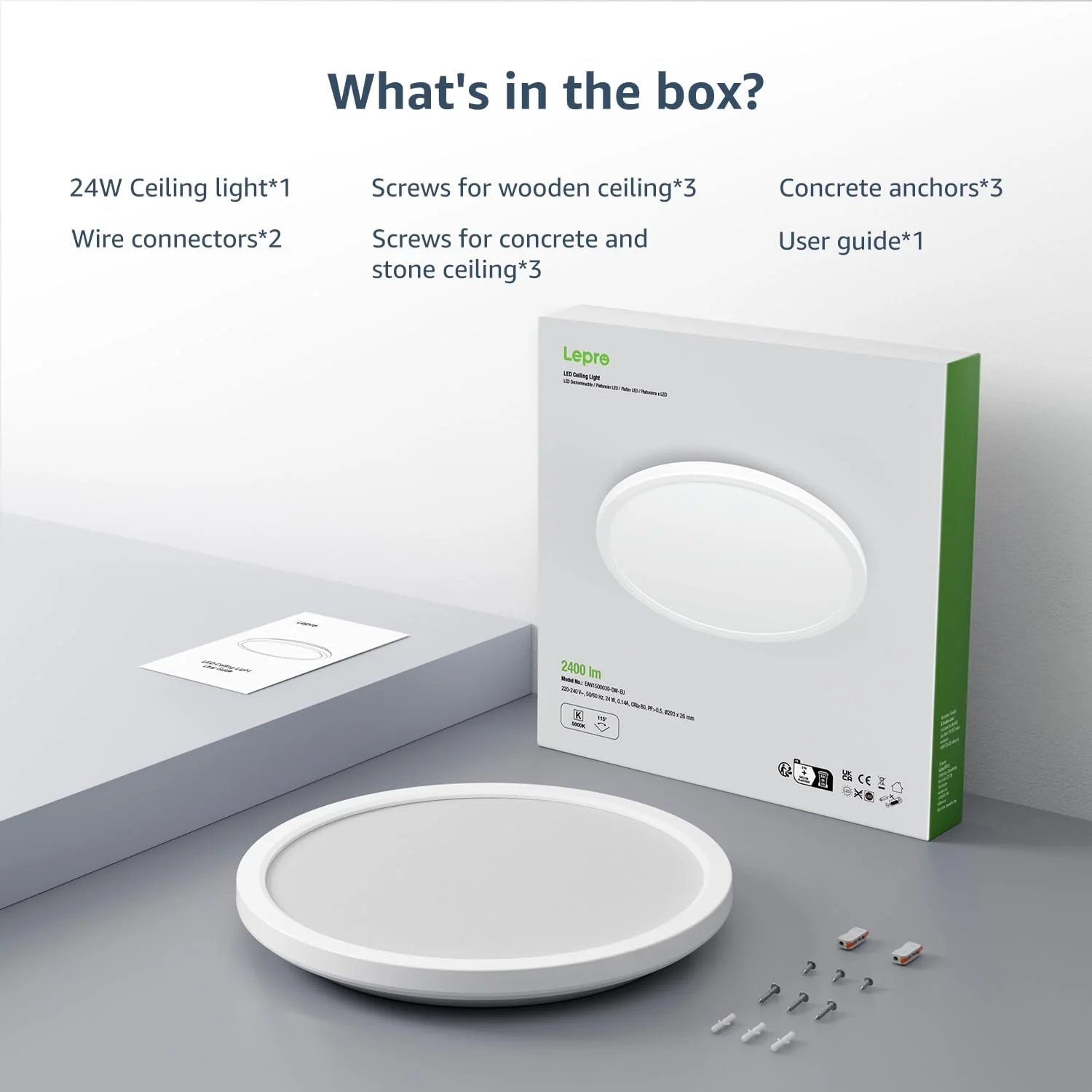 Lepro 24W LED Ceiling Light, 2400lm Super Bright Waterproof Bathroom Light, 2.6cm Ultra-Thin, Daylight White 5000K, Round Large Flush Ceiling Light for Living Room, Bedroom, Kitchen and More, Ø29.3cm - Image 9