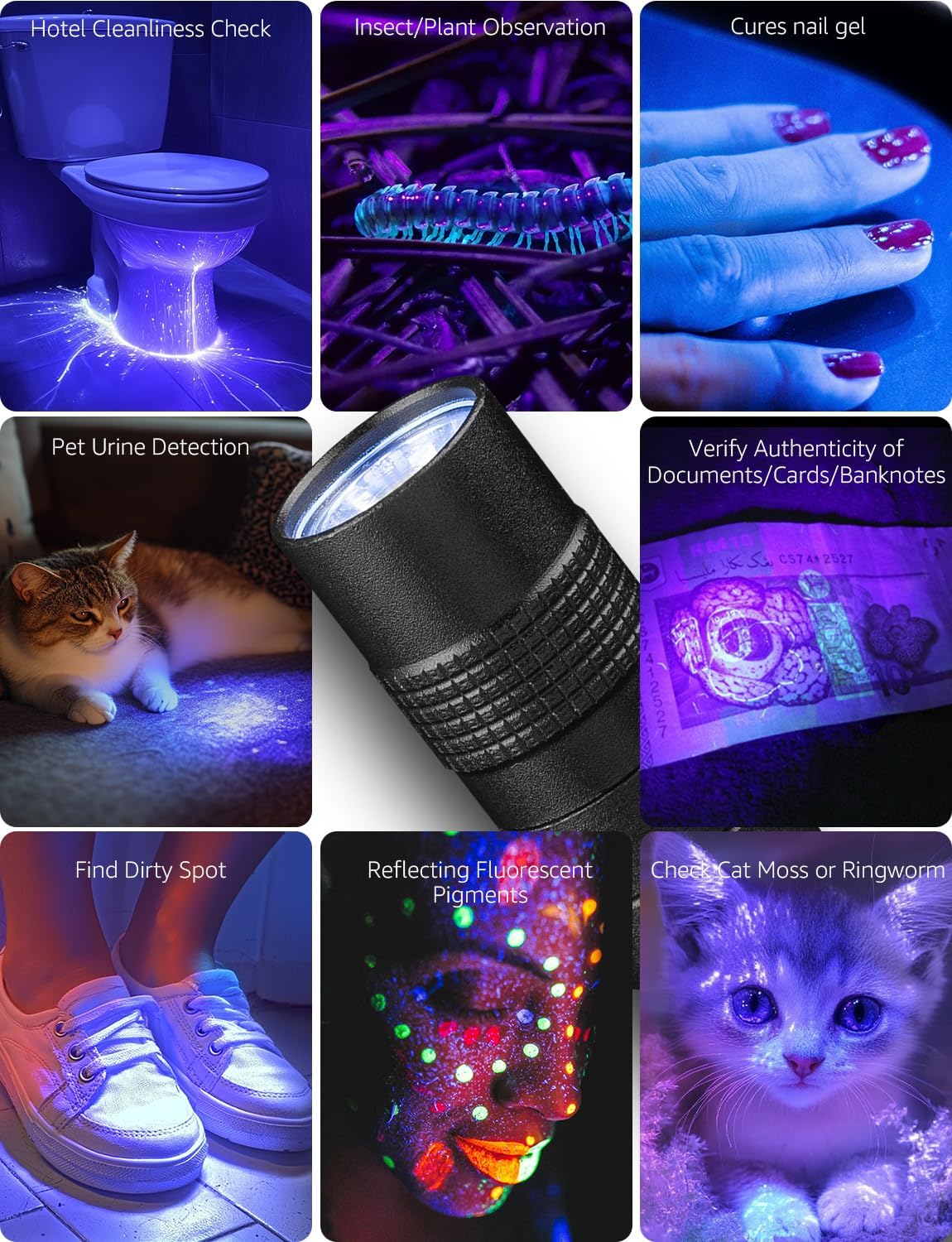 Lepro 365nm UV Torch, Ultraviolet Flashlight, Pen Torch with Clip, High UV Purity, Small Ultraviolet Light Powered by 2 AAA Batteries (Not Included), Black Light Detector for Pet Urine,Invisible Stain - Image 7
