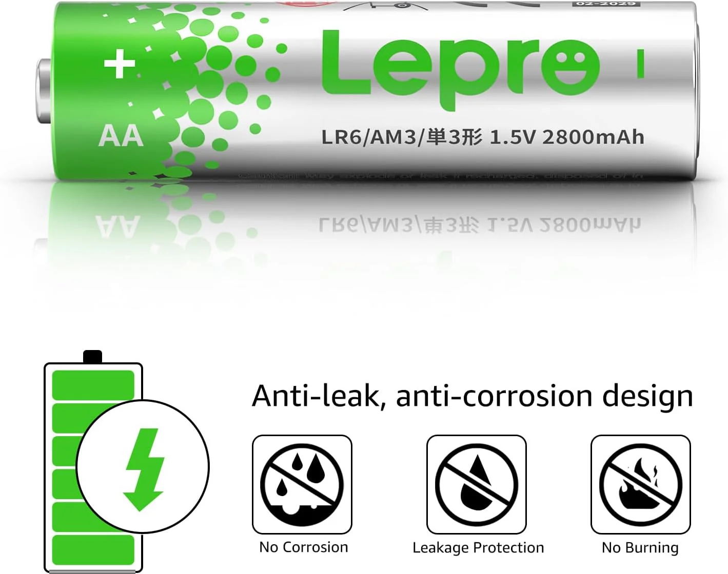 Lepro AA & AAA Batteries 48 Pack, 1.5 Volt Alkaline Batteries with High Capacity, Anti-Leakage, Long Lasting Power, LR03 LR06 MN2400 MN1500 Batteries Pack for Clocks Remotes Mouse Torch - Image 3
