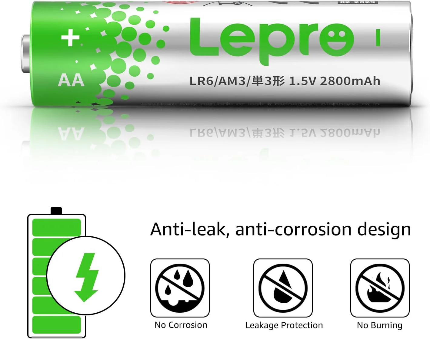 Lepro AA Batteries 24 Pack, 1.5 Volt Alkaline Double AA Battery with High Capacity, Anti-Leakage, Long Lasting Power, 2800mAh LR06 MN1500 Batteries AA for Clocks Remotes Mouse Torch - Image 3