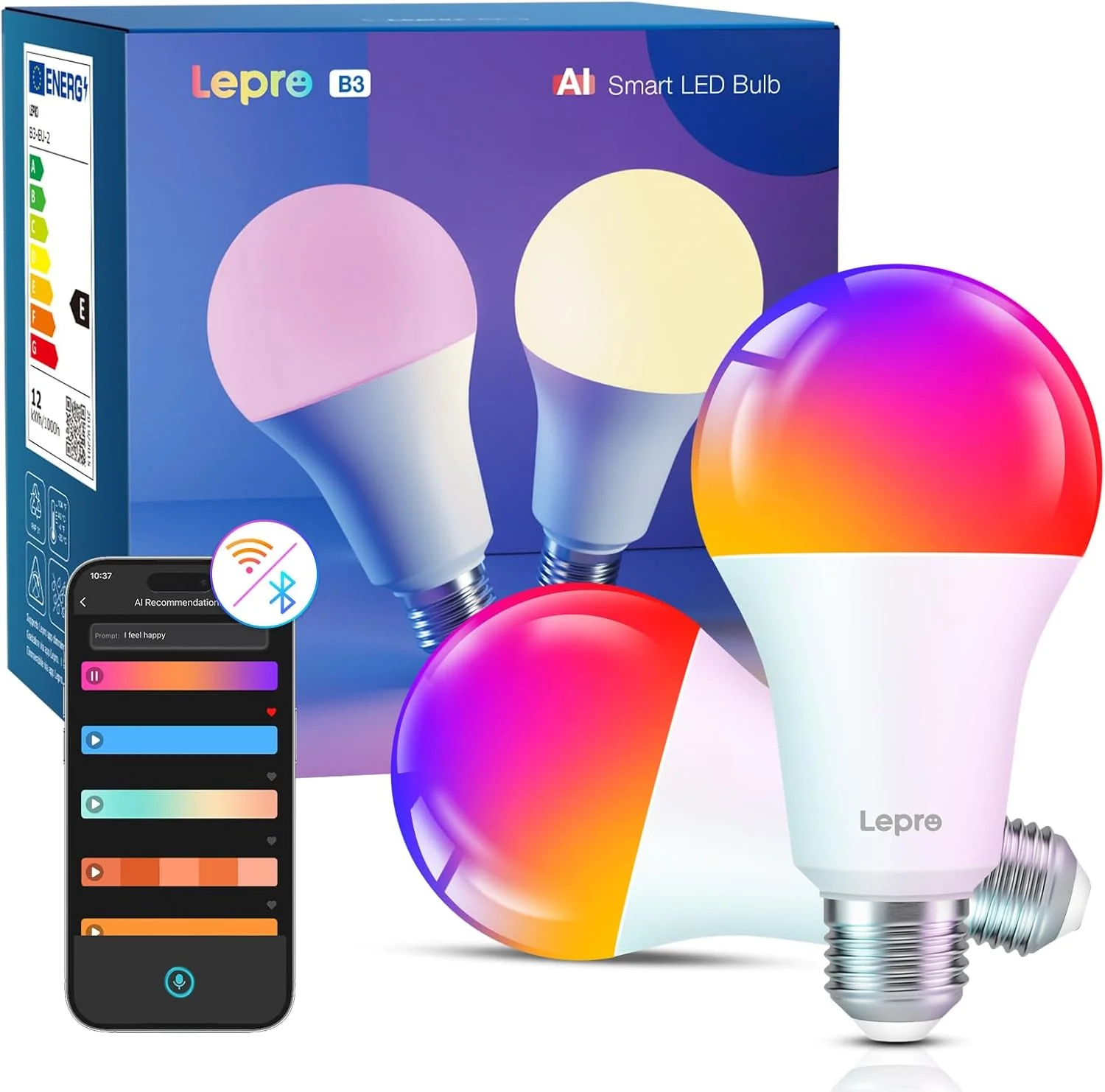 Lepro AI Smart Bulb E27, 1520LM Colour Changing Light Bulb, 12W(100W) WiFi Bulbs, Voice Control, Schedule & Timer, Work with Alexa & Google Assistant, Personalized AI Lighting Designer - Image 12