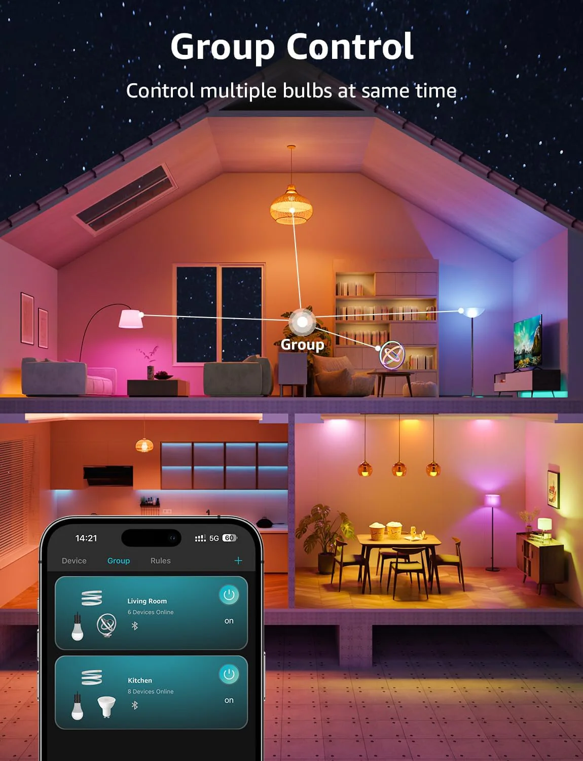 Lepro AI Smart Bulb E27, 1520LM Colour Changing Light Bulb, 12W(100W) WiFi Bulbs, Voice Control, Schedule & Timer, Work with Alexa & Google Assistant, Personalized AI Lighting Designer - Image 7