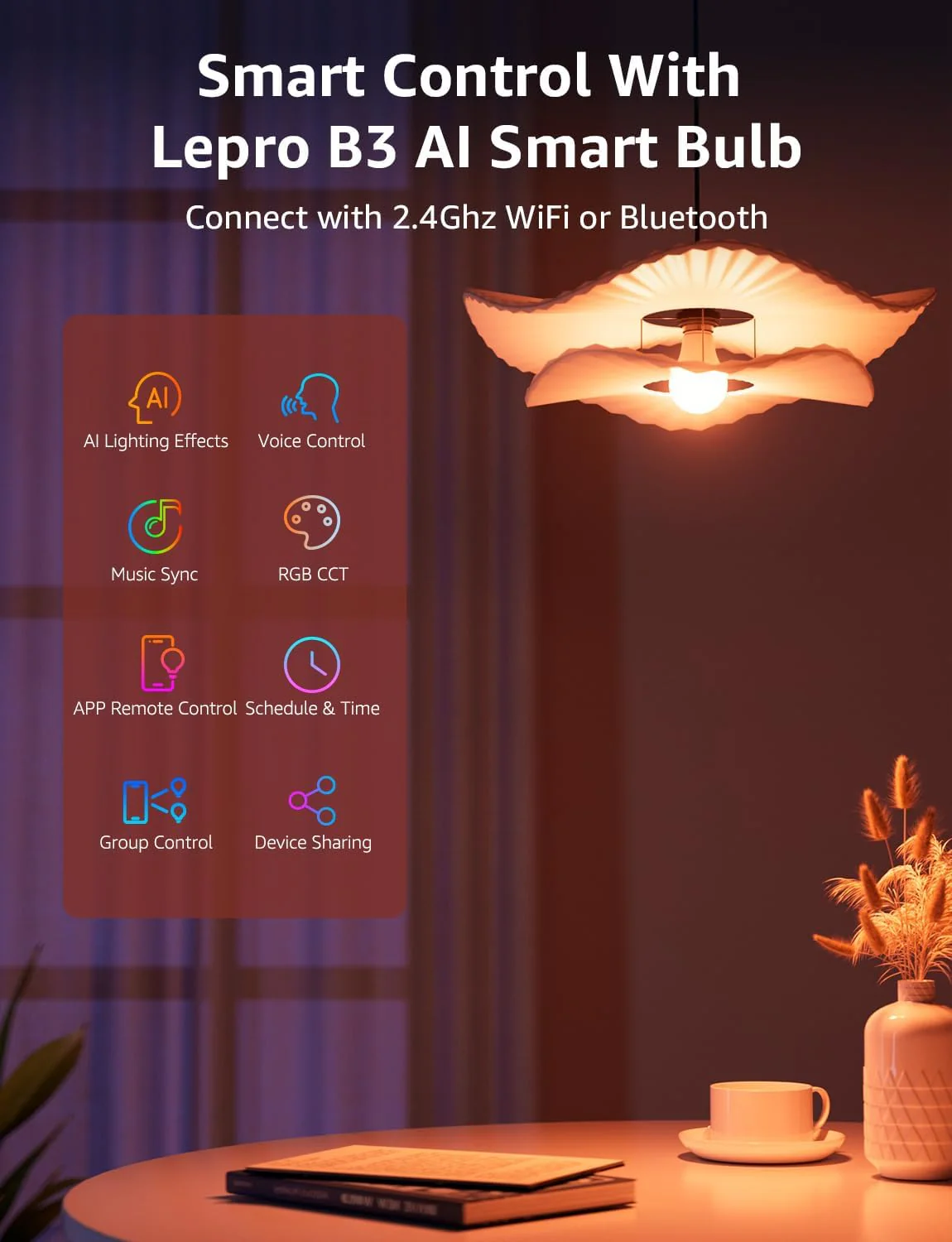 Lepro AI Smart Bulb E27, 1520LM Colour Changing Light Bulb, 12W(100W) WiFi Bulbs, Voice Control, Schedule & Timer, Work with Alexa & Google Assistant, Personalized AI Lighting Designer - Image 9