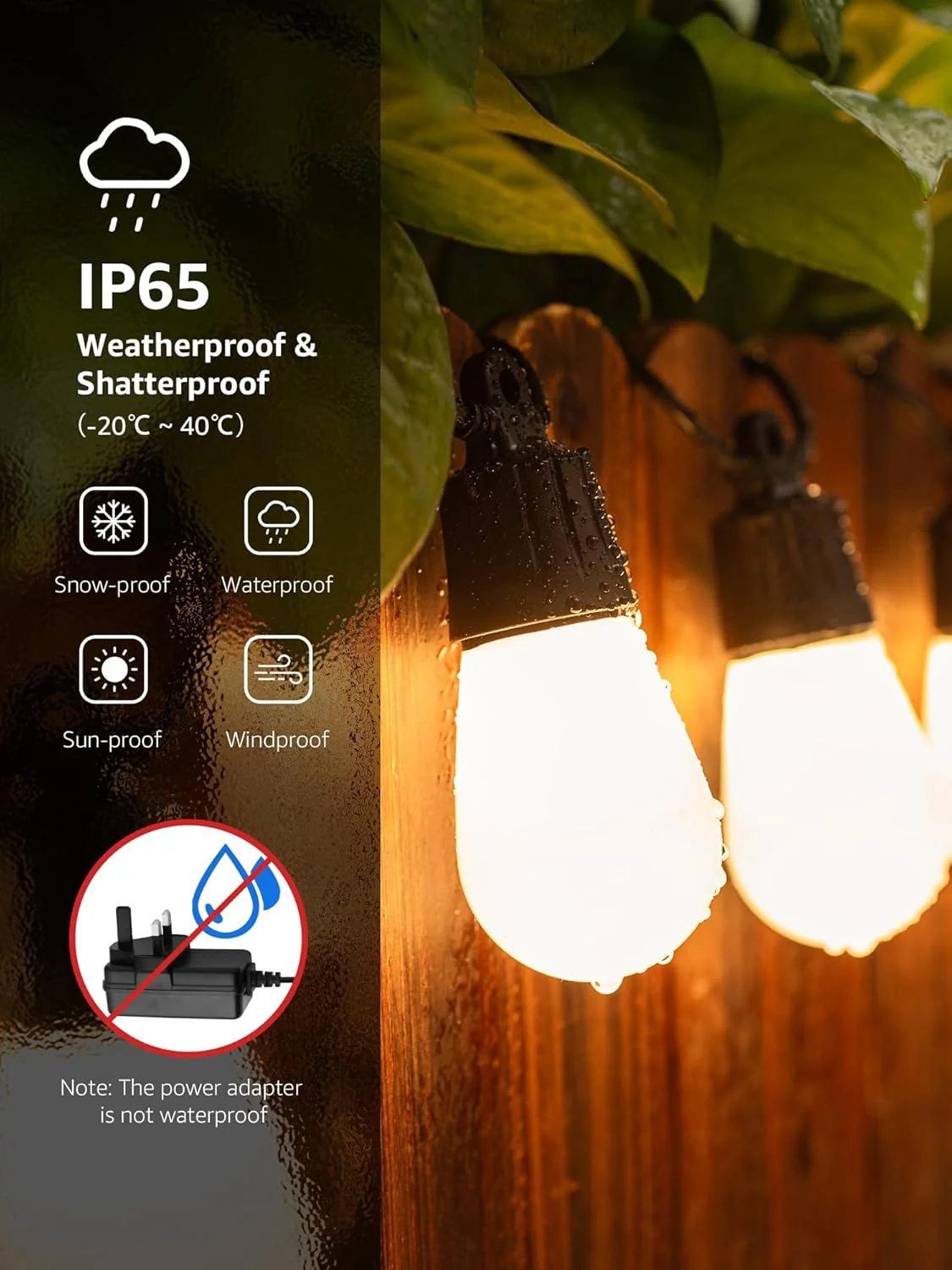 Lepro AI Smart Outdoor String Lights 15m, Festoon Lights Outdoor Waterproof IP65, Warm White & RGB Colour Changing, Personalized AI Lighting Designer, Works with Alexa & Google, 2.4G WiFi - Image 4